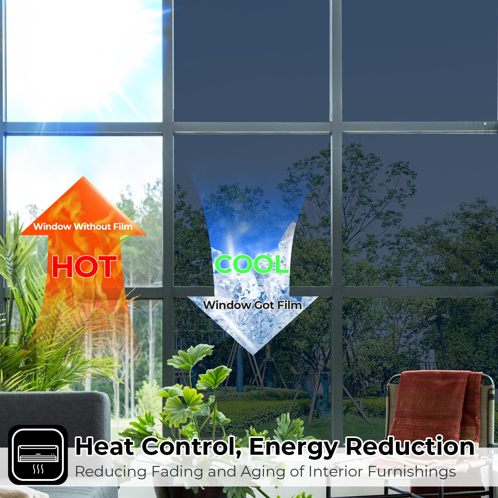 Coavas One Way Privacy Window Film - Reflective Mirror Tint for Home & Office, Sun Blocking & UV Protection, Self-Adhesive Window Cling (23.6x157.5in) - Perfect for Bedroom, Bathroom & Glass Doors Privacy