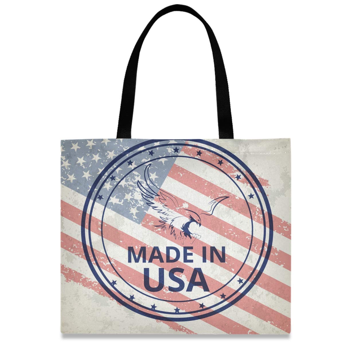 American Flag Canvas Tote Bag for Women - Large Reusable Grocery Shopping Bag with Hawk Design, Durable Work & Beach Tote - Perfect for Work Commute, Grocery Shopping, Beach Trips & Daily Errands