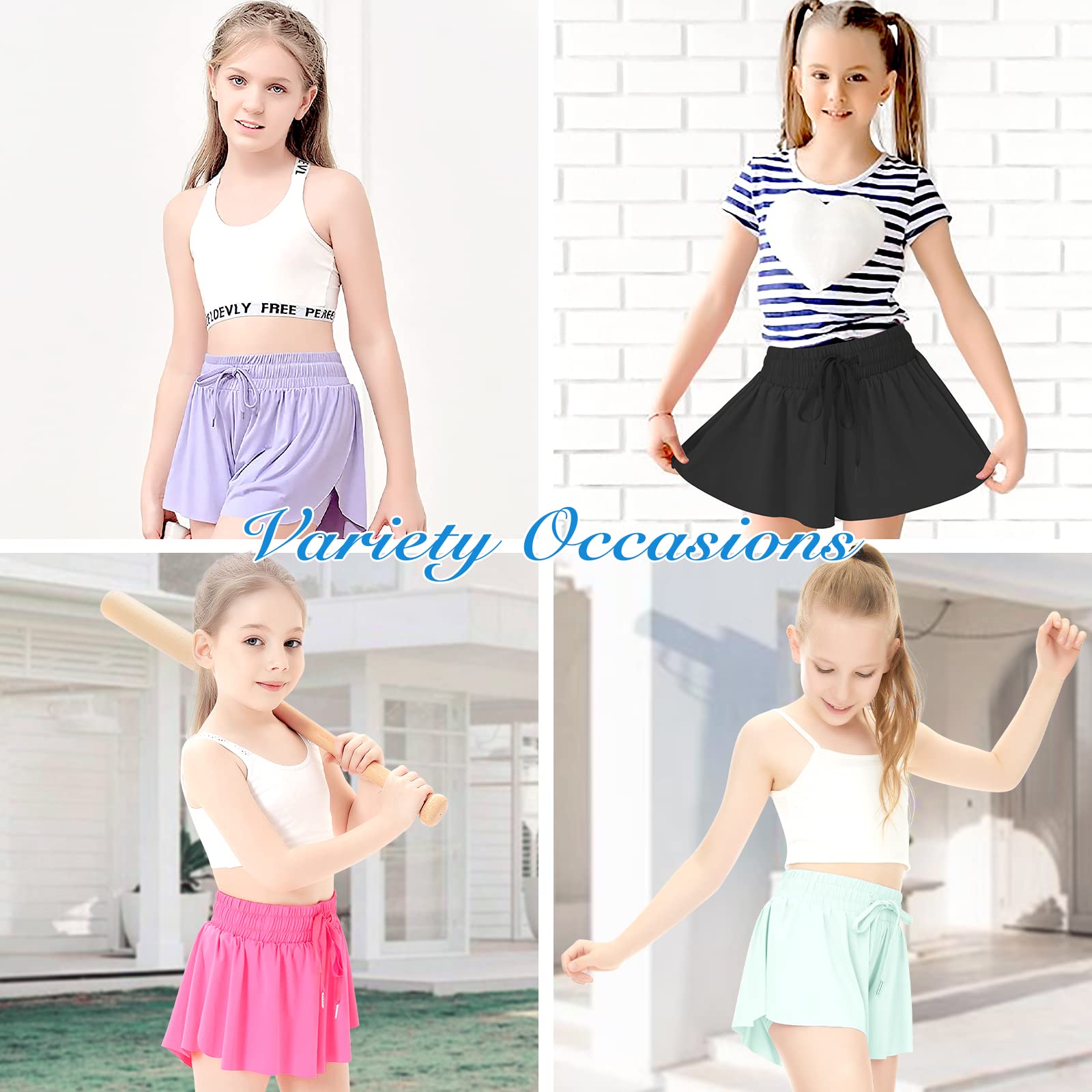 Girls Athletic Running Shorts with Pockets - 2-in-1 Butterfly Spandex Shorts for Teens & Youth | Perfect for Sports, Gym, Dance & Summer Activities