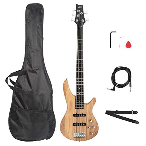 GIB Electric 5-String Bass Guitar Full Size Gig Bag with Adjustable Strap, Pick Connector & Wrench Tool - Burlywood Finish | Fast 3-7 Day Delivery | Perfect for Live Performances, Studio Recording & Travel Protection