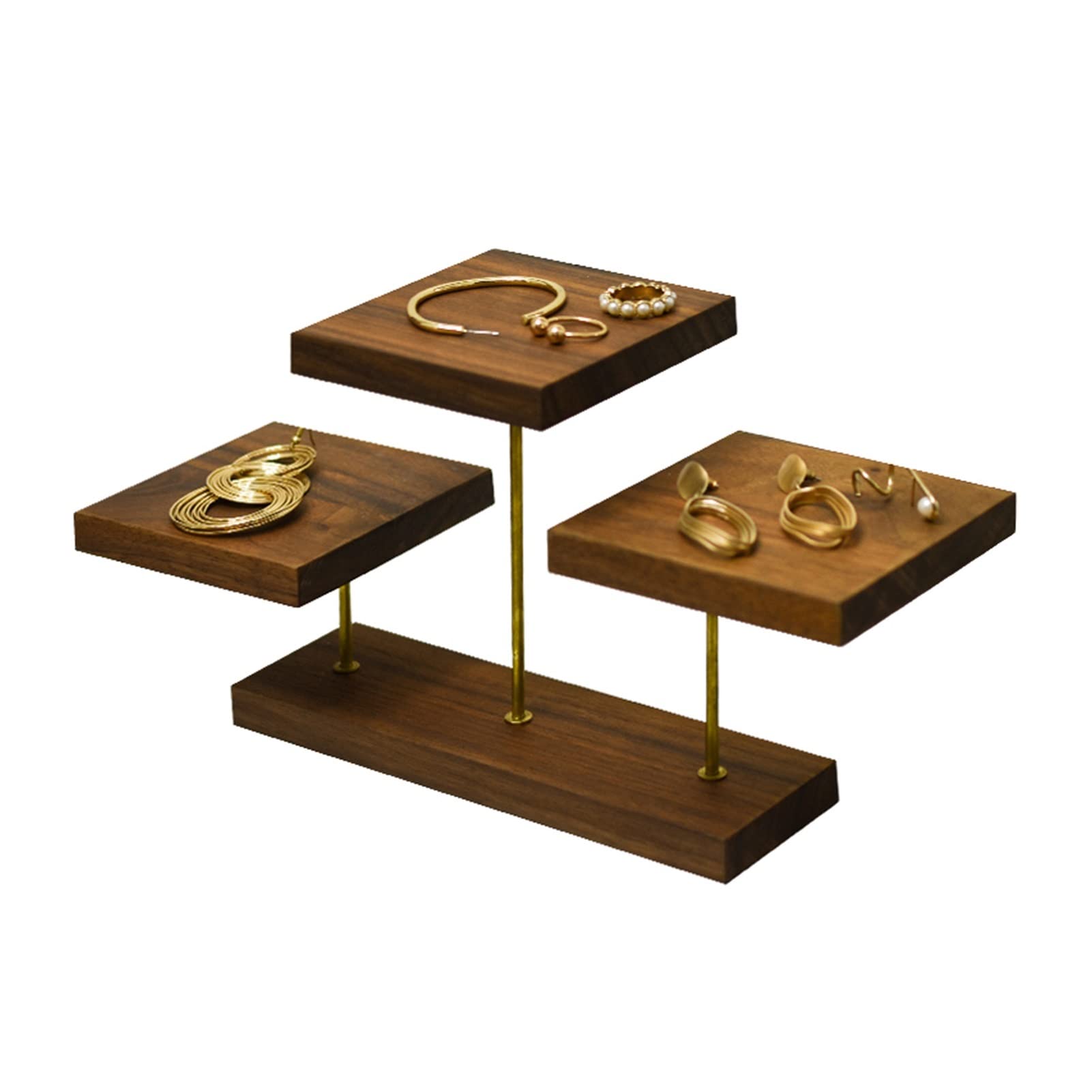 IAOHUO 3-Tier Walnut Sunglass & Jewelry Display Stand - Eyeglass Holder, Earring Rack with Tray - Perfect for Retail Stores, Boutiques & Home Organization