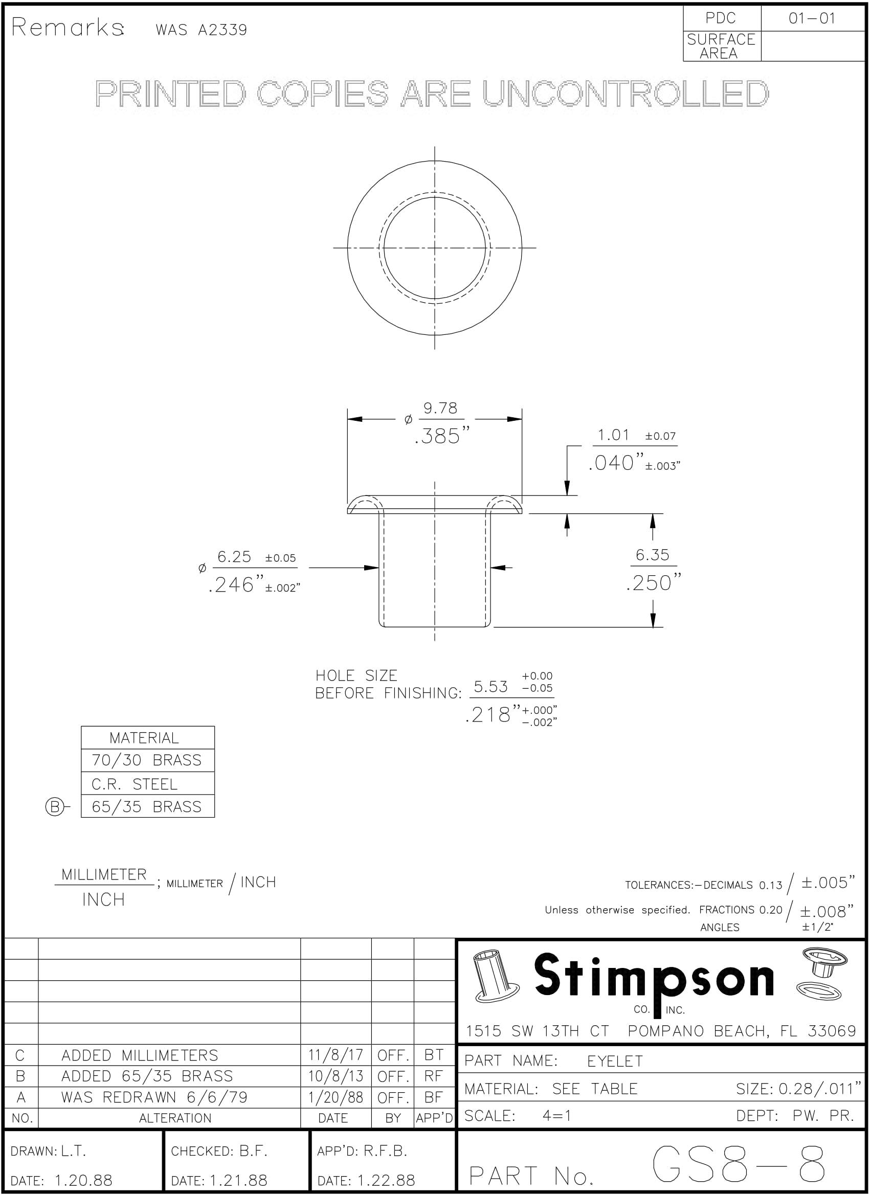 Stimpson GS88B1000 Brass Eyelets - 1,000 Pieces Heavy Duty GS 8-8 for Leather Craft, Shoes & DIY Projects | Durable & Reliable Metal Grommets