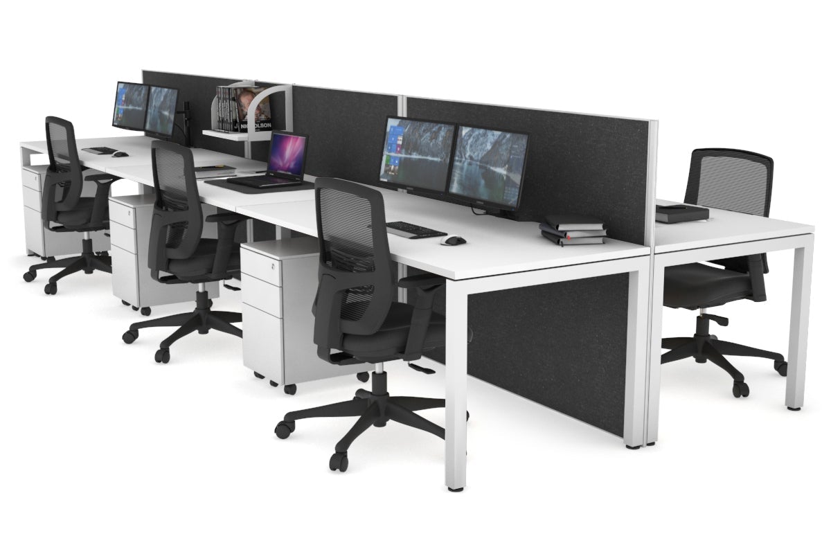 Horizon Quadro 6p Bench with Square Legs - 1800L x 800W Office Workstation with Cable Management Scallop - Perfect for Modern Workspaces, Conference Rooms & Collaborative Office Environments