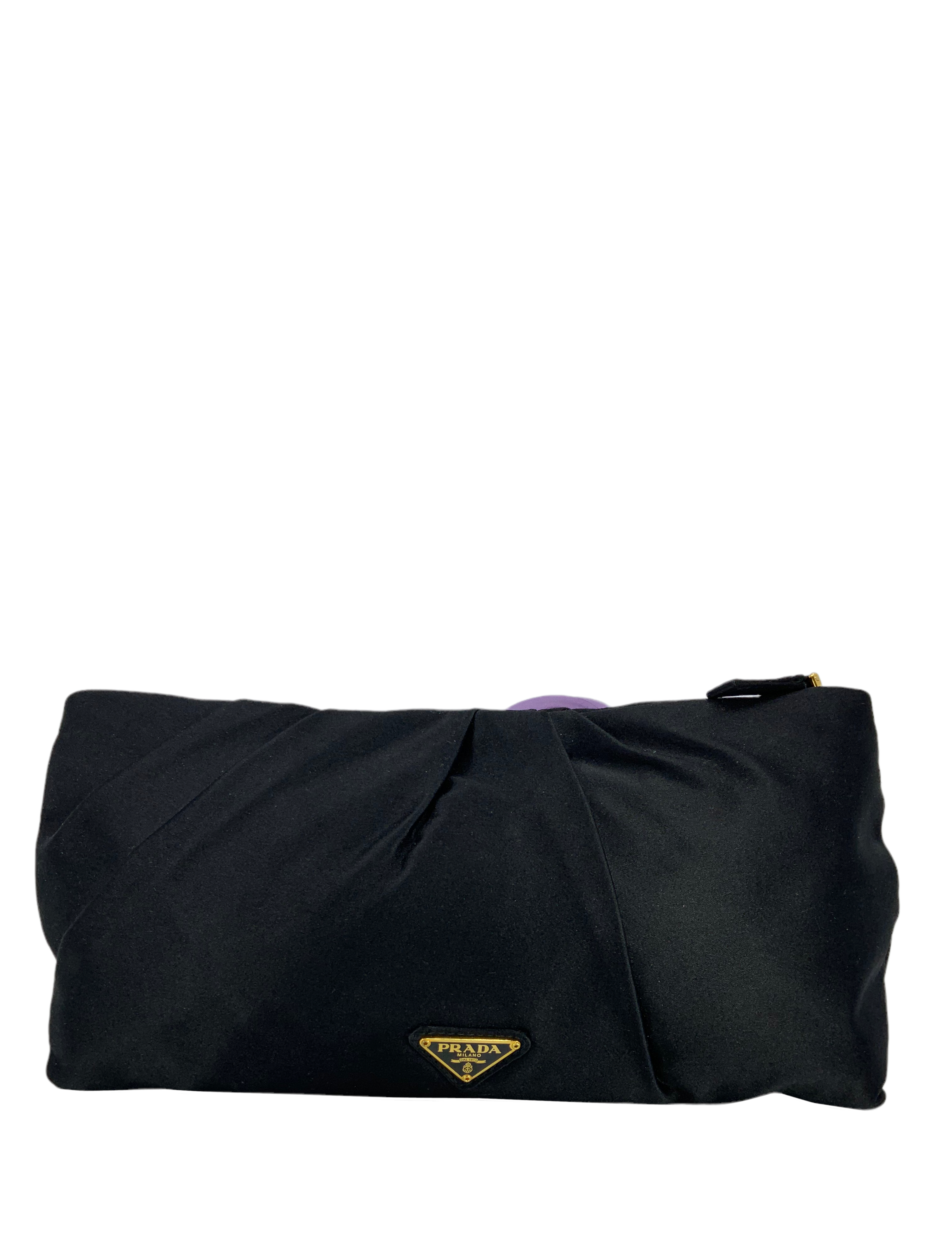Prada Satin Rosette Clutch Bag for Women | Elegant Evening Clutch | Perfect for Parties, Weddings & Special Occasions