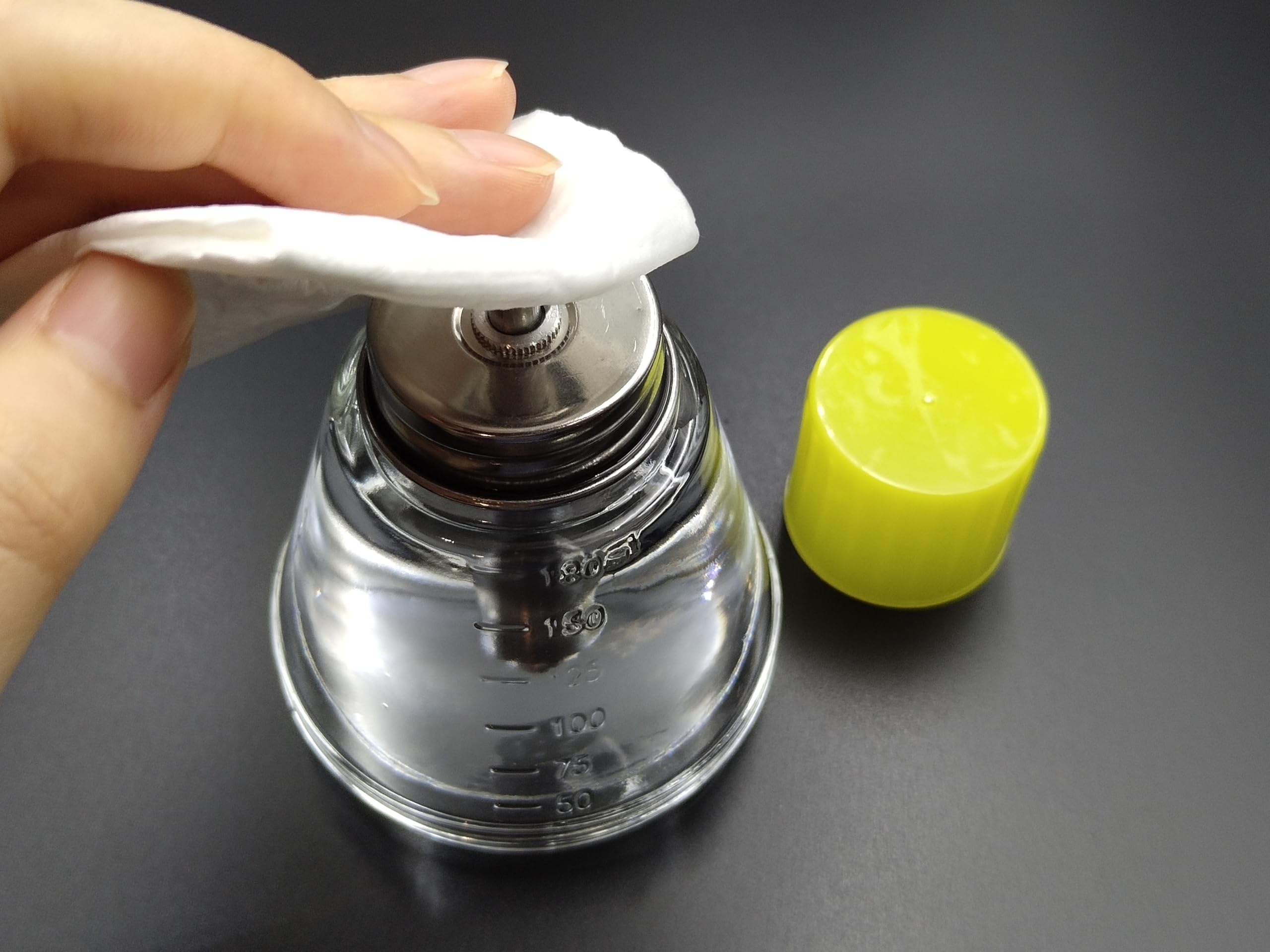 6 Oz (180 ml) Clear Glass Dispenser Bottle for Nail Polish & Makeup Remover - Refillable Alcohol Pump Container with Push Down Dispenser & Cap - Perfect for Salon, Home DIY Nail Care & Cosmetic Storage