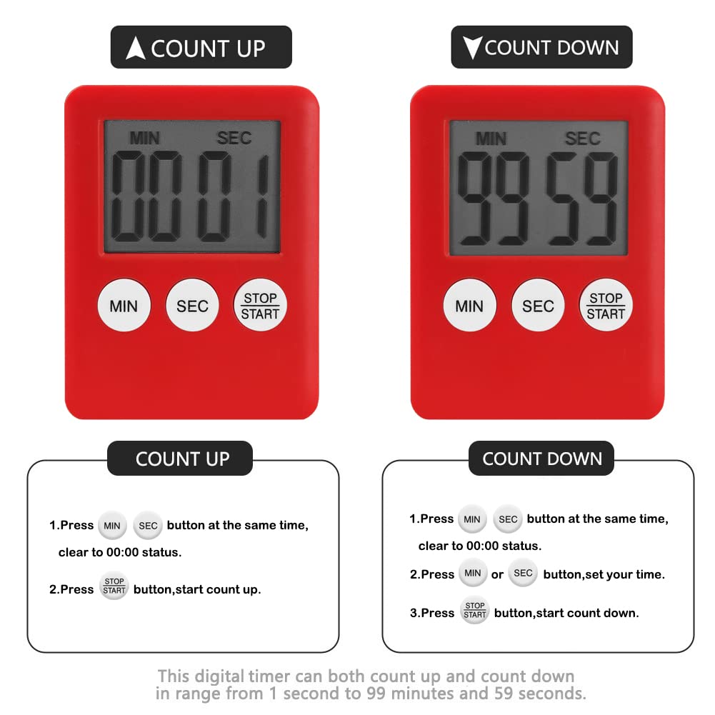 4-Pack Digital Kitchen Timer with Magnetic Back - Countdown Stopwatch Alarm Clock for Cooking, Baking, Gym, Study & Teeth Brushing (4 Colors) - Perfect for Home, School & Office Use