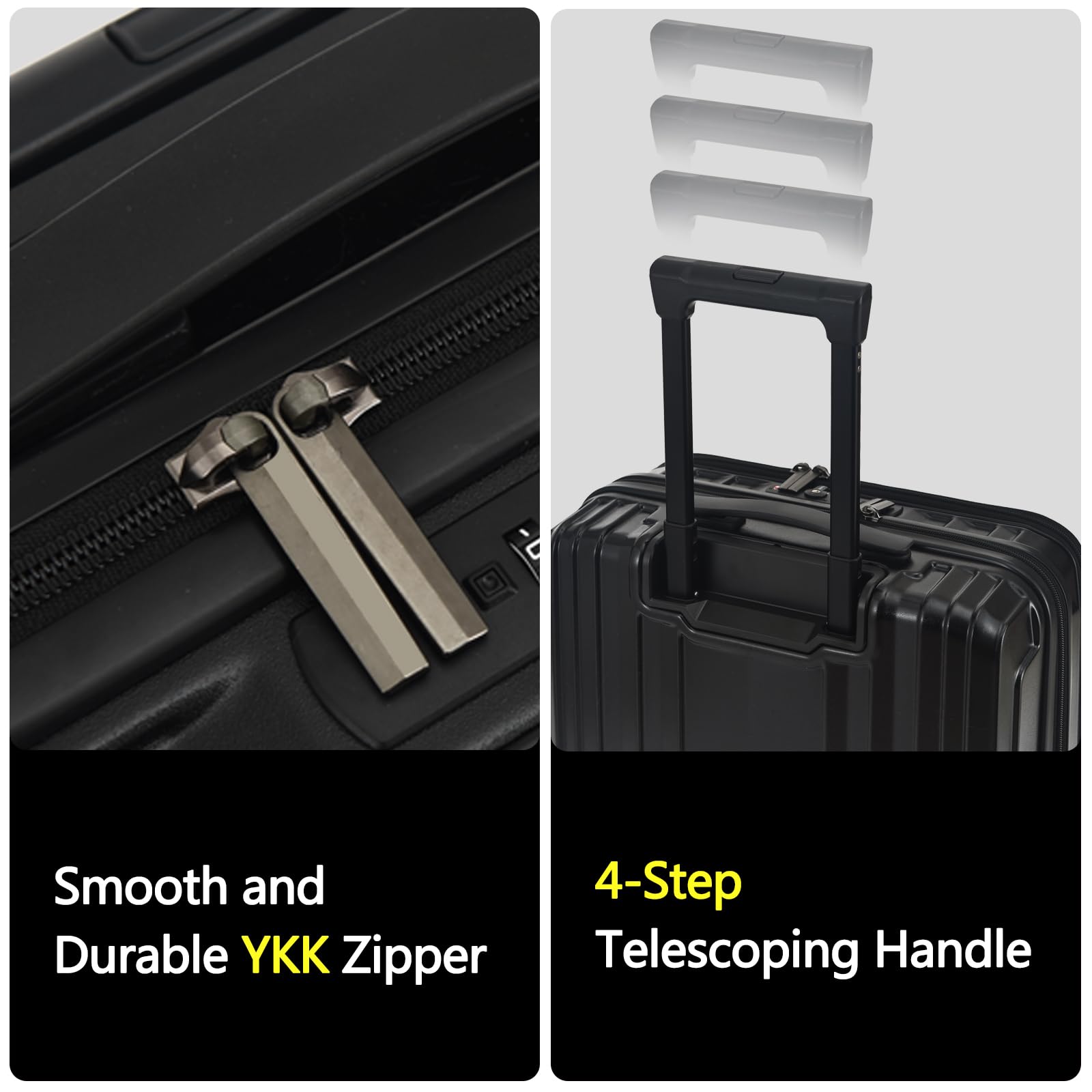 TydeCkare 16 Inch Carry On Luggage with 2 Laptop Compartments - Lightweight Hardshell ABS+PC Suitcase with TSA Lock, YKK Zippers & 4 Spinner Wheels - Perfect for Business Travel & Weekend Getaways (Black)