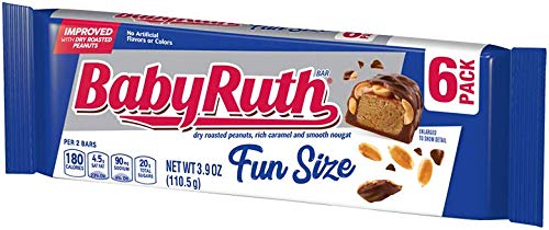 Baby Ruth Milk Chocolate Candy Bars - 6 Individually Wrapped Ferrero Snacks, 3.9oz - Perfect for Halloween Treats, Party Favors & Office Snacks