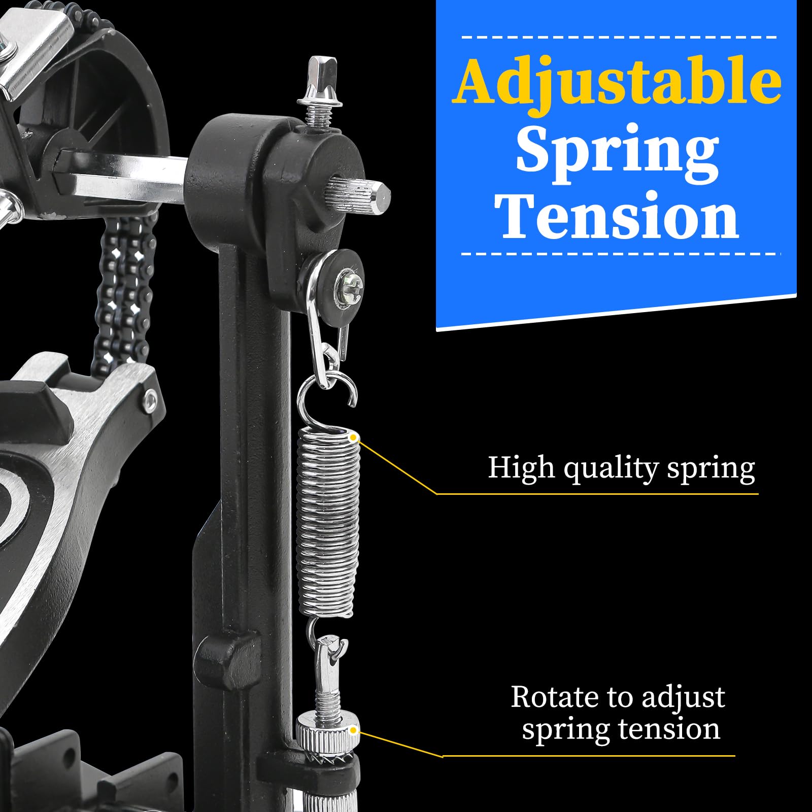 Double Bass Drum Pedal - Adjustable Beater Head & Chain Drive Kick Pedal with Drum Key | Perfect for Drum Sets & Electronic Drums | Stage Performances & Home Practice