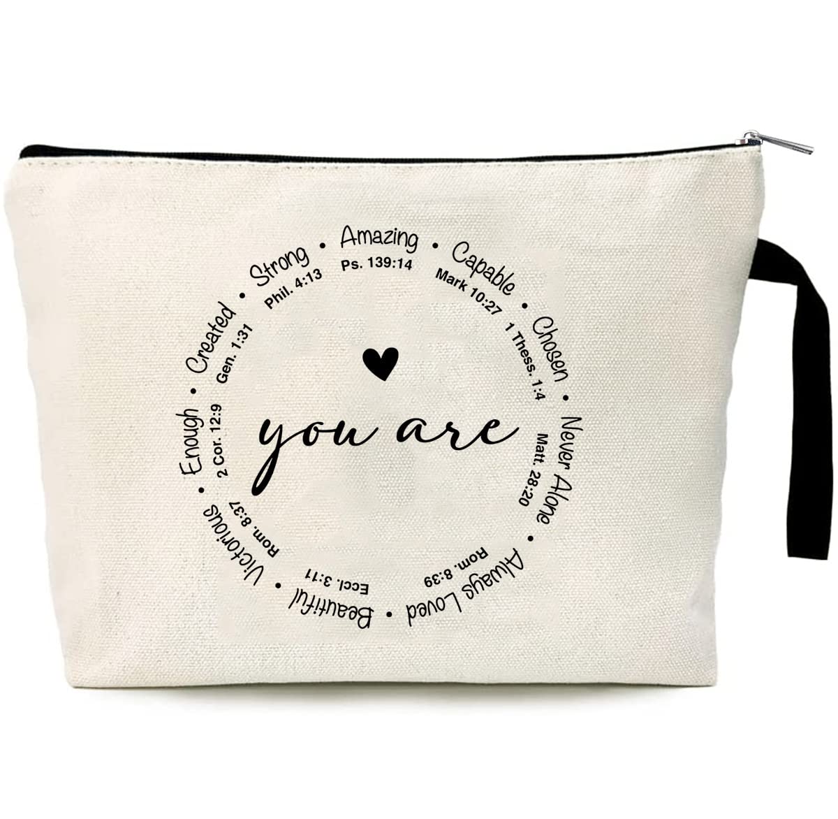 Inspirational Quote Cosmetic Bag for Women - Canvas Makeup & Toiletry Organizer with Christian Design - Perfect for Travel, Church, and Daily Purse Storage