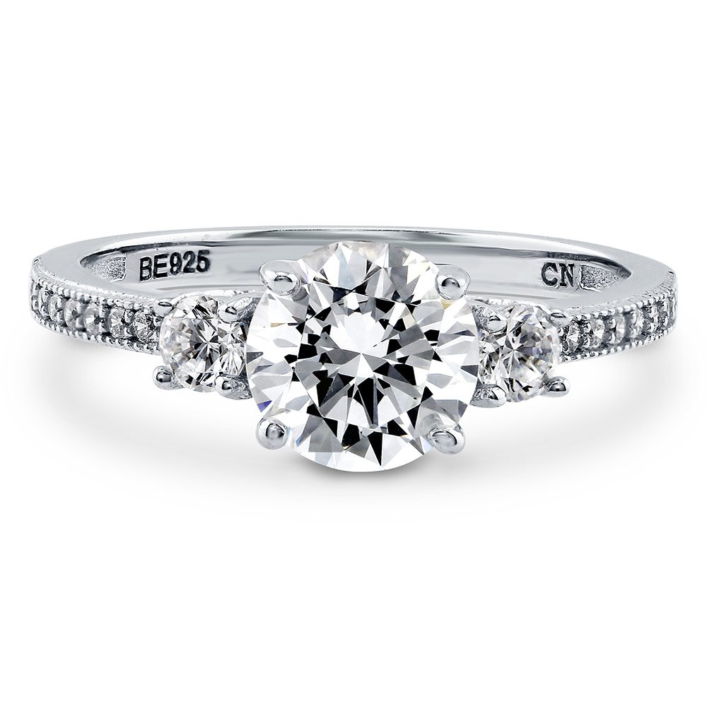BERRICLE Sterling Silver 3-Stone Wedding & Engagement Ring 1.25ct Round Cut Cubic Zirconia CZ Promise Ring for Women, Rhodium Plated Size 4-10 - Perfect for Proposals, Anniversaries & Romantic Gifts