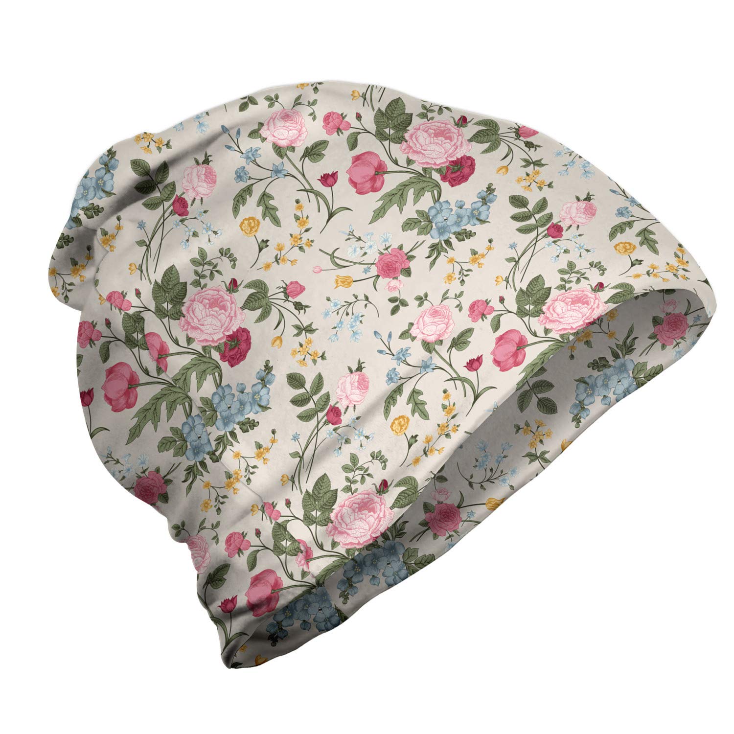 Ambesonne Unisex Winter Beanie Hat - Victorian Floral Design for Men & Women - Warm Knit Cap for Hiking, Camping & Outdoor Activities