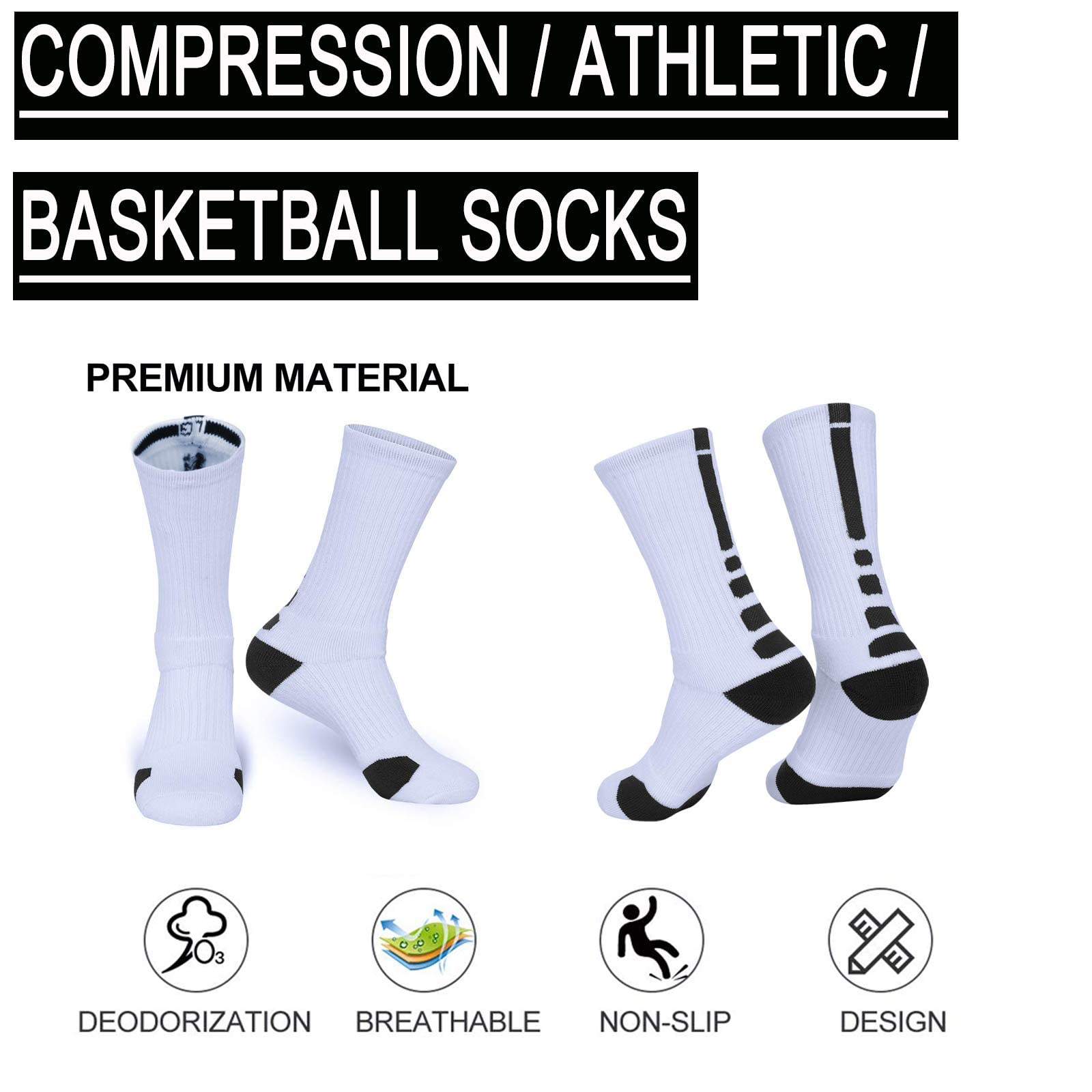 Men's & Women's Athletic Cushioned Compression Crew Basketball Socks - Breathable Workout Socks for Running, Sports & Gym - Perfect for Basketball, Tennis & High-Impact Activities