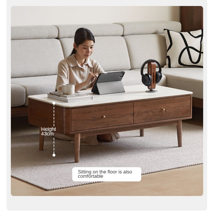 Solid Oak Wood Modern Rock Plate Coffee Table - Stylish Living Room Furniture for Home Decor & Relaxation