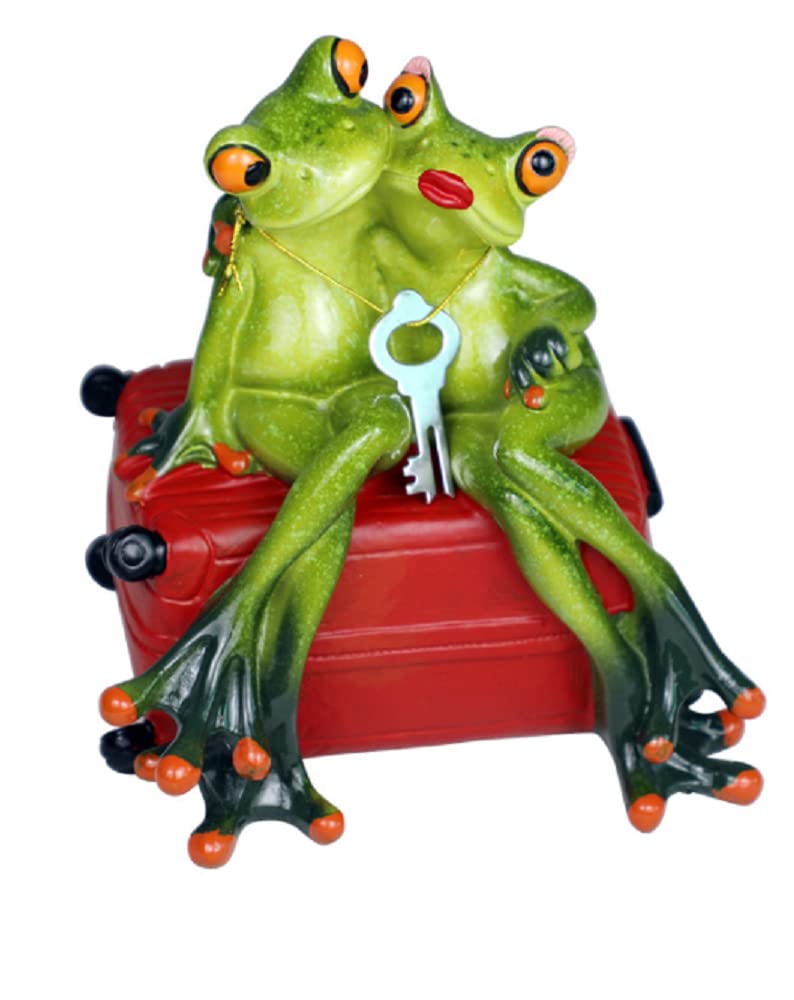Cute Green Frog Figurines - Handcrafted Frog Statue Decor for Home, Office Desk & Shelf Display | Perfect Couples Gift & Zen Garden Accent