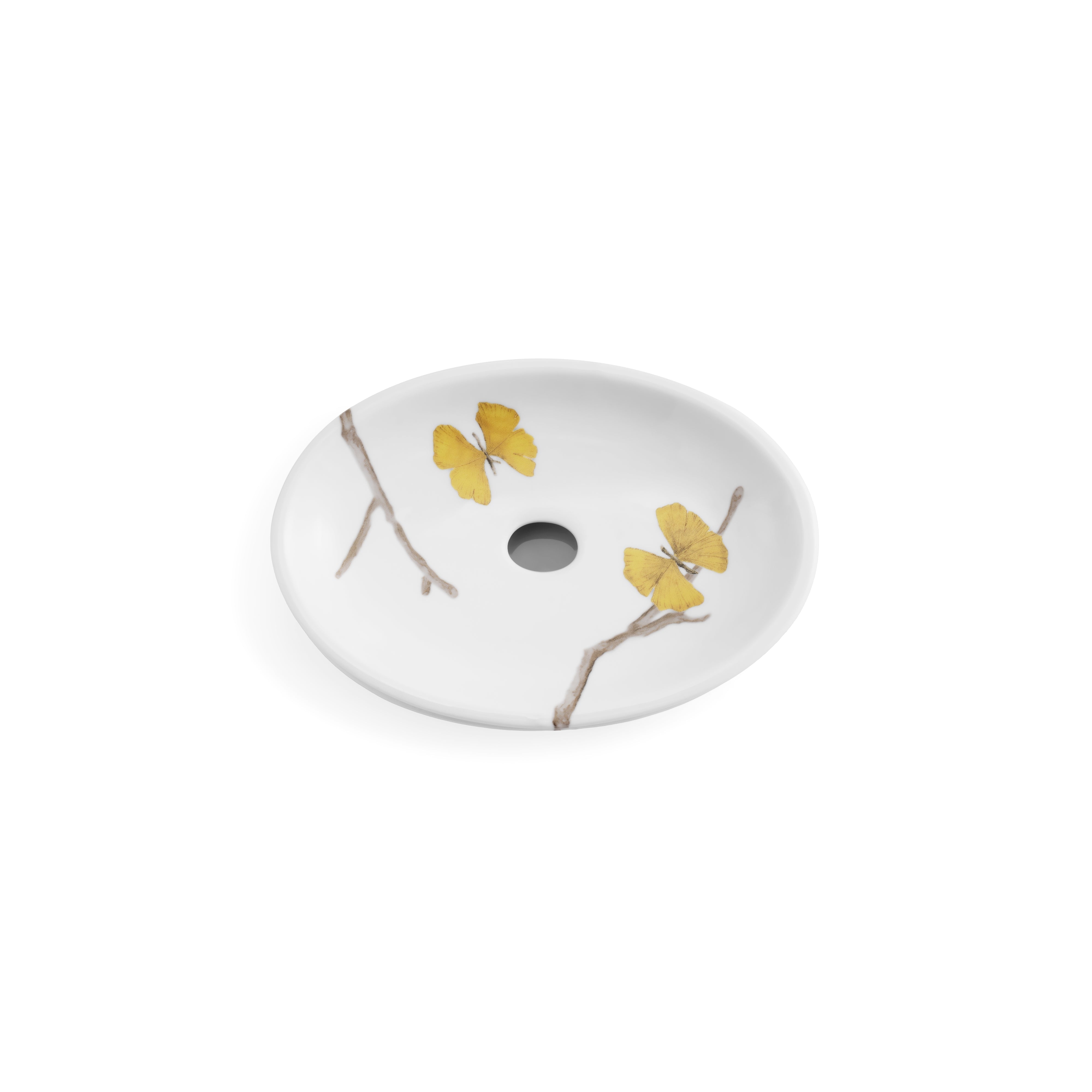 Butterfly Ginkgo Porcelain Bathroom Set - Elegant Soap Dish, Toothbrush Holder & Tumbler for Spa-Like Luxury at Home