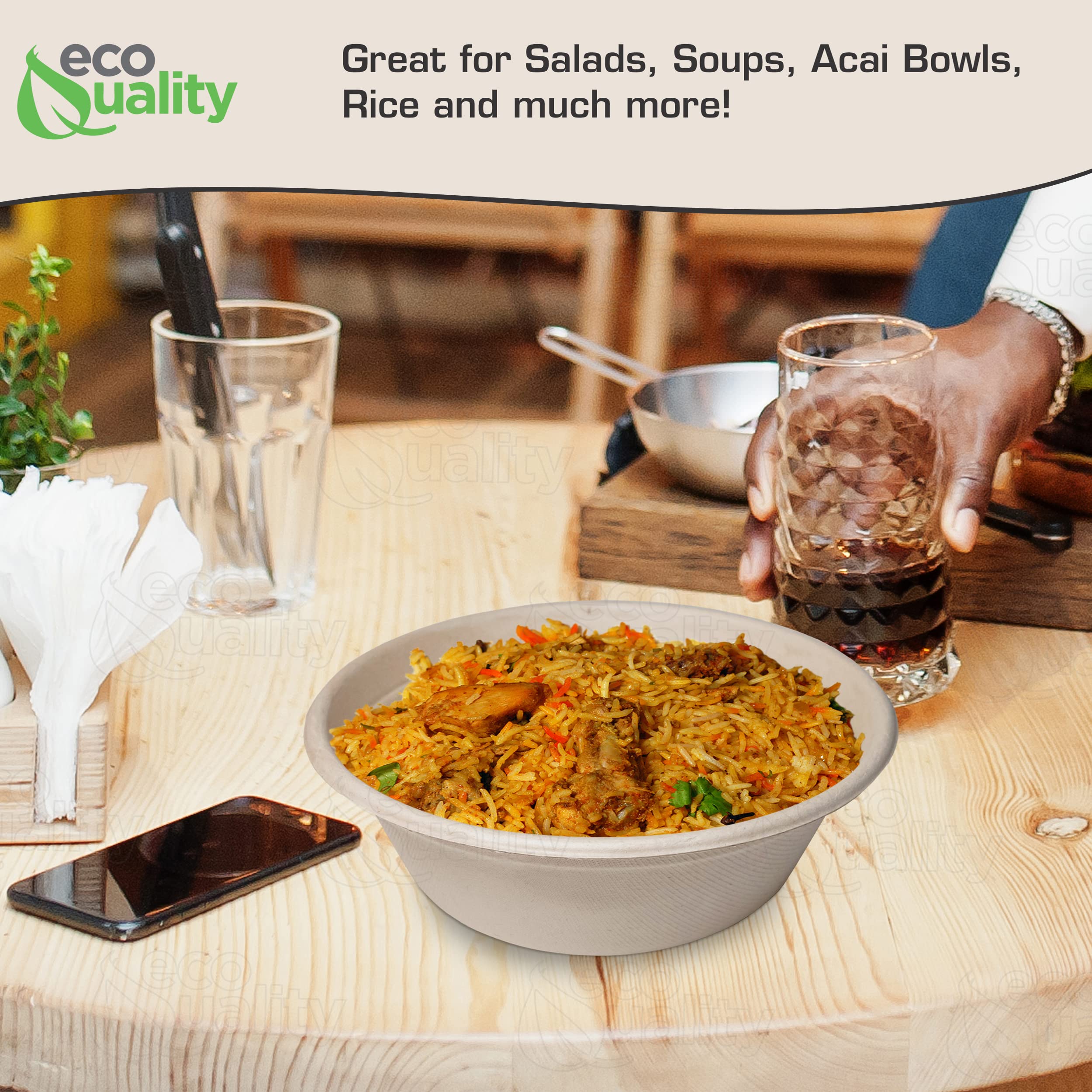 [400 Pack] 40 oz Round Disposable Compostable Paper Bowls - Heavy-Duty Eco-Friendly Natural Bagasse Bowls, Unbleached & Heat Resistant, 100% Biodegradable - Perfect for Salads, Parties, Picnics & Takeout Meals