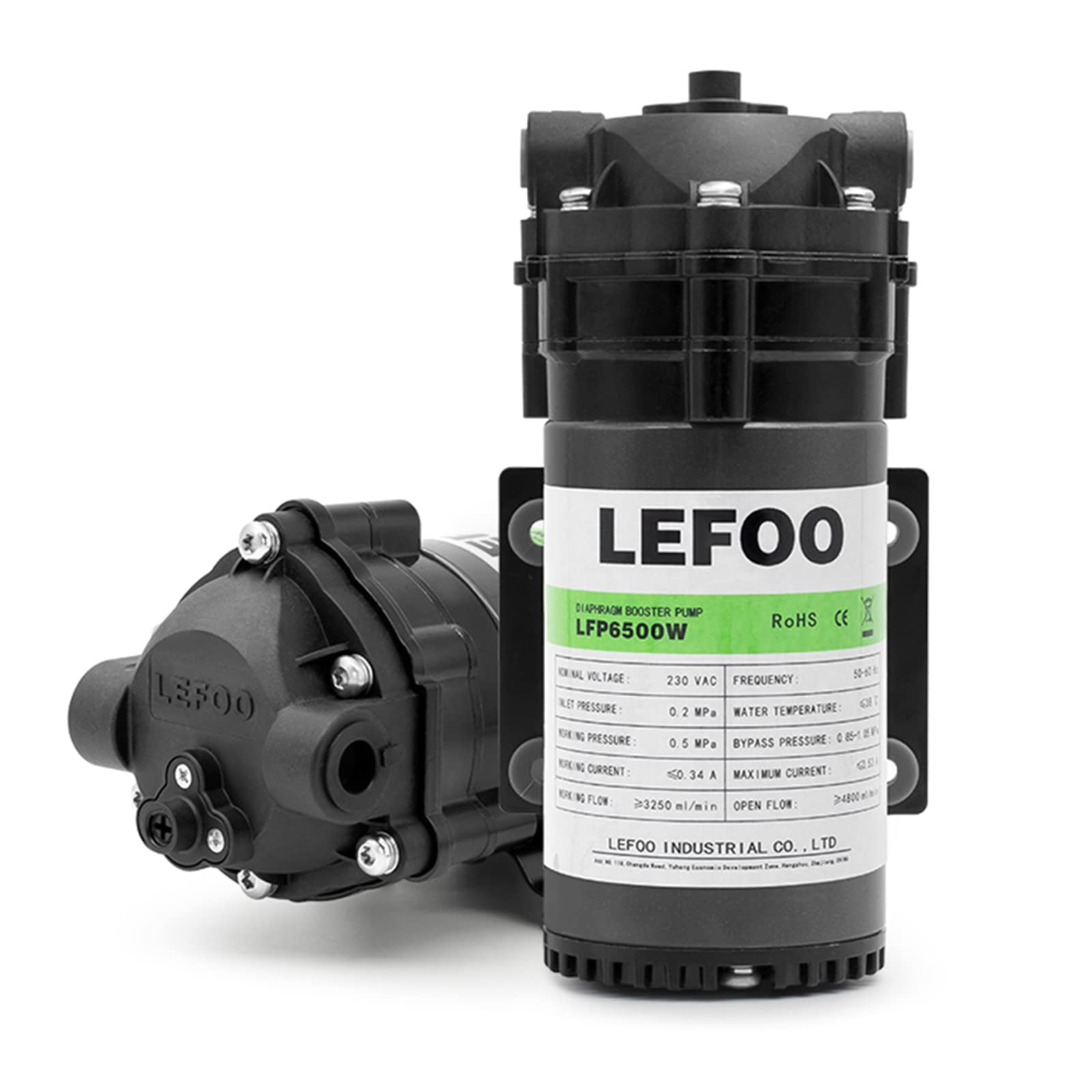 LEFOO 230V AC RO Diaphragm Pressure Booster Pump for Reverse Osmosis System - 3/8