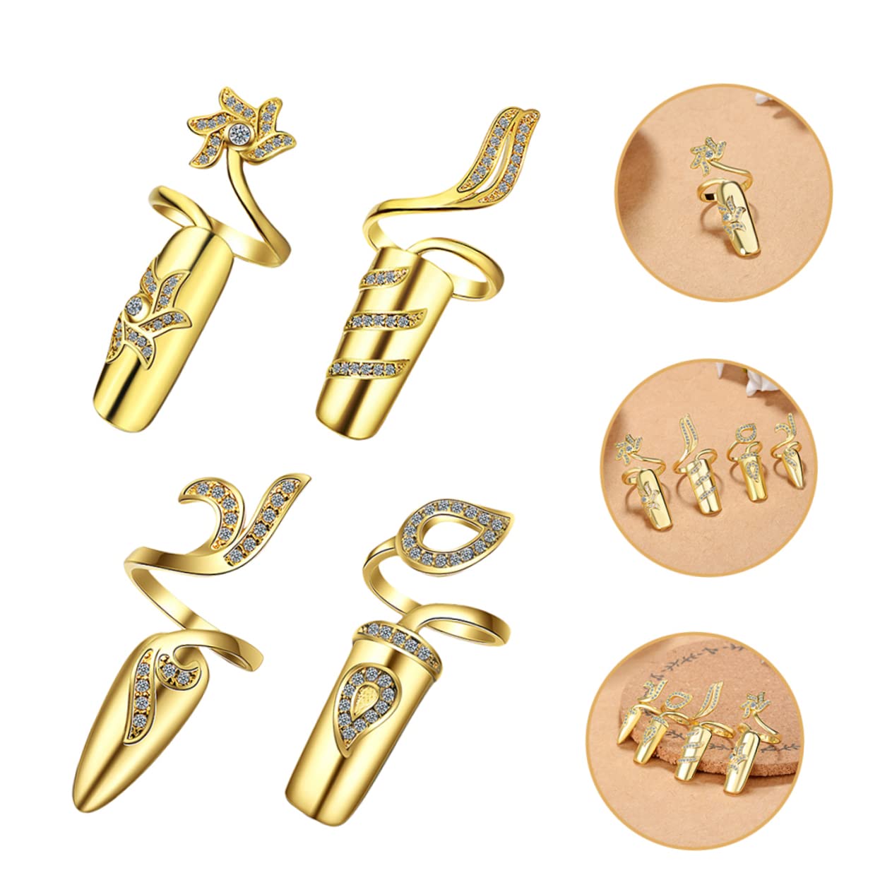 Minkissy Fashion Nail Rings - 4pcs Women's Metal Nail Jewelry Set, Lightweight Alloy Nail Decorations with Unique Design for Parties, Weddings & Special Occasions