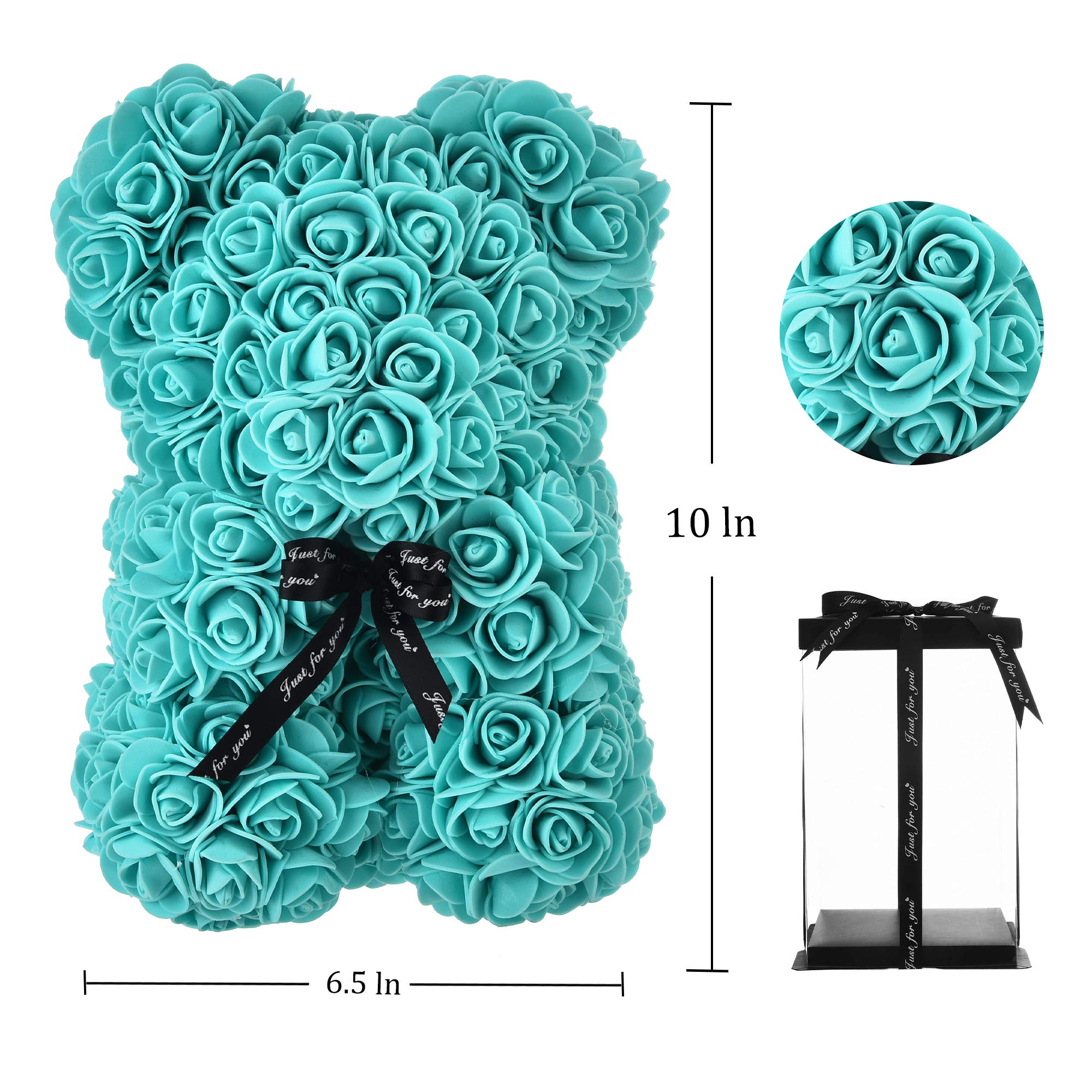 Eternal Rose Bear - Forever Rose Teddy Bear with Everlasting Flowers, Tiffany Blue Gift for Valentine's Day, Anniversary & Christmas | Romantic Home Decor & Window Display