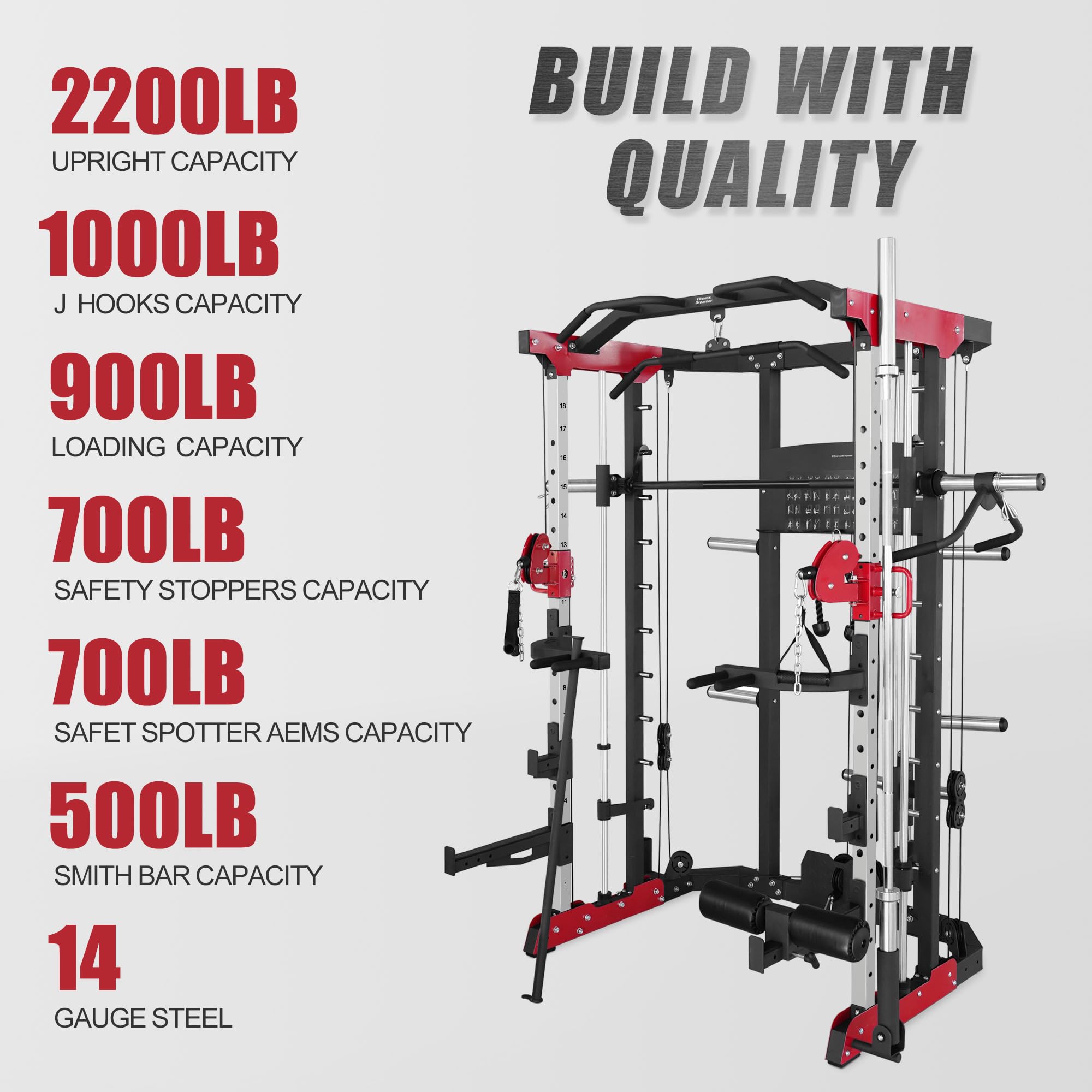 Fitness Dreamer Smith Machine - Heavy Duty Home Gym Equipment for Strength Training & Weightlifting | Perfect for Home Workouts & Commercial Gyms