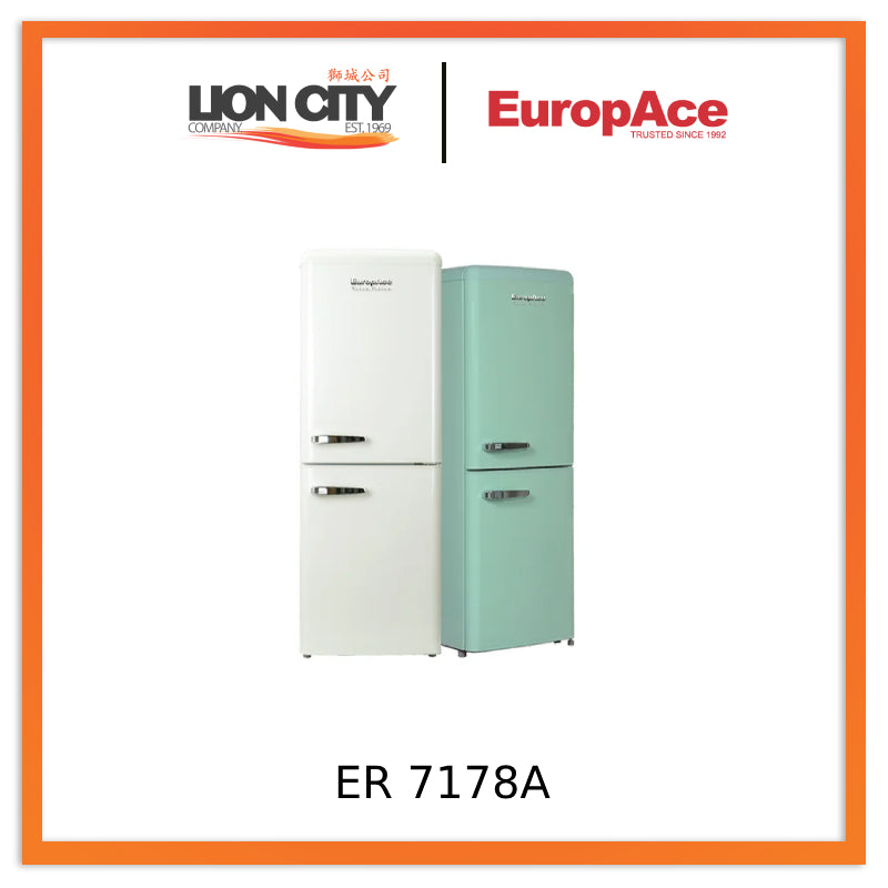 Europace ER 7178A Retro 2-Door Refrigerator - Vintage Style Fridge in Light Green & Ivory White | ER7178AGR ER7178AWH | Perfect for Kitchen, Office, Dorm Room, or Retro Home Decor