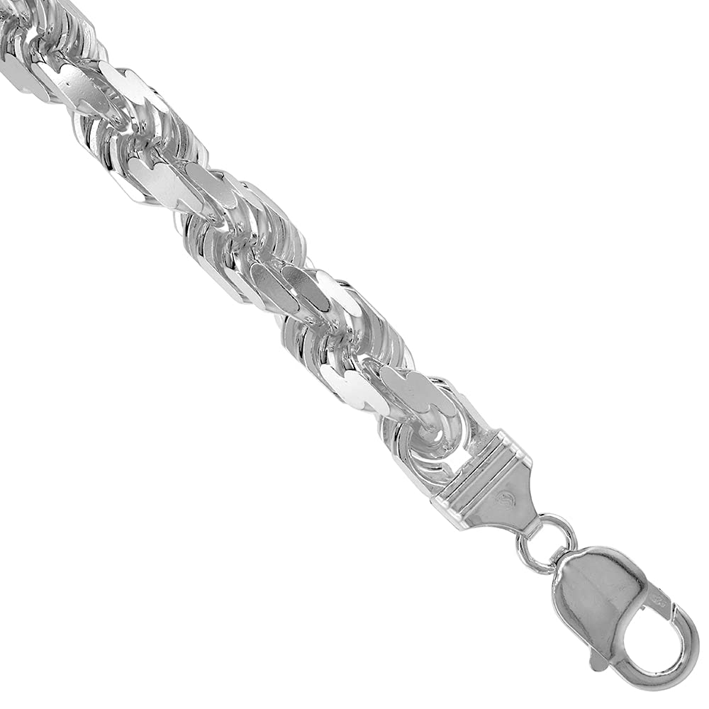 9mm Sterling Silver Diamond-Cut Rope Chain Necklace & Bracelet Set for Men - Nickel Free, Handmade in Italy (8-30 Inch) - Perfect for Gifts, Weddings & Everyday Wear