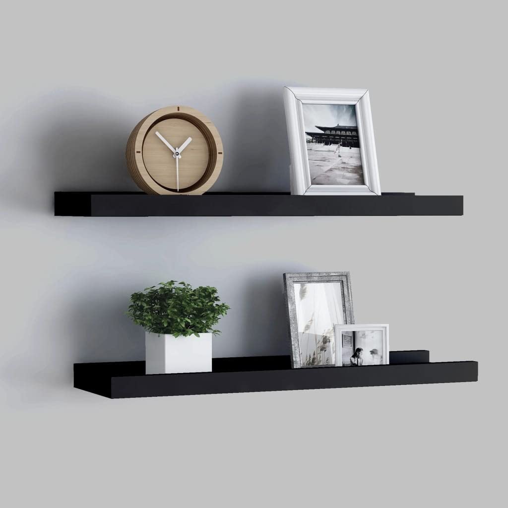 Floating Shelf Wall Mount - 2 Pack Black MDF Shelves 15.7x3.5x1.2 Inches - Modern Storage Shelves for Bedroom, Living Room, Bathroom, Kitchen & Office - Perfect for Displaying Books, Photos, Decor & Essentials