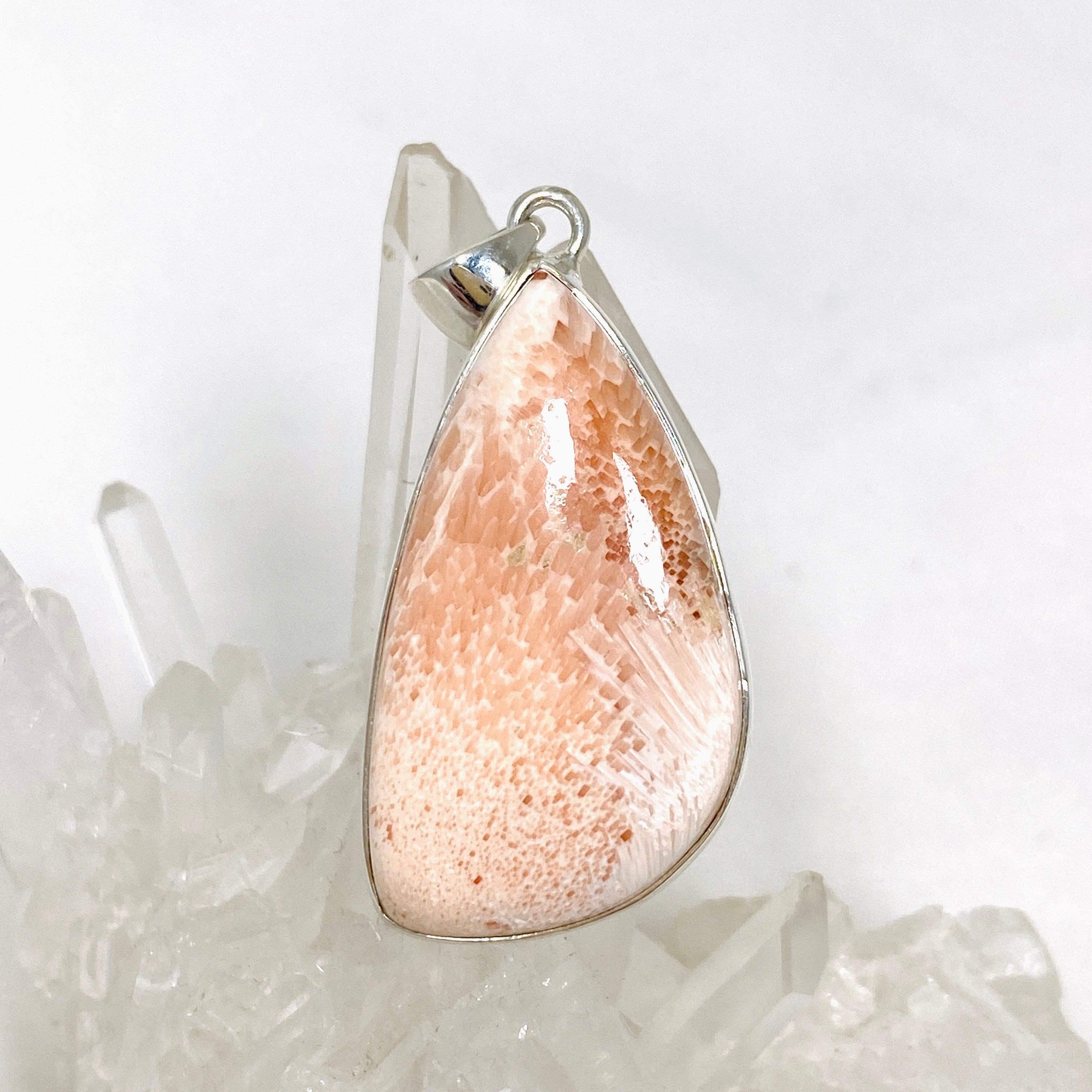 Natural Peach Scolecite Freeform Pendant Necklace - Healing Crystal Jewelry for Meditation, Energy Balancing & Spiritual Growth - KPGJ4526