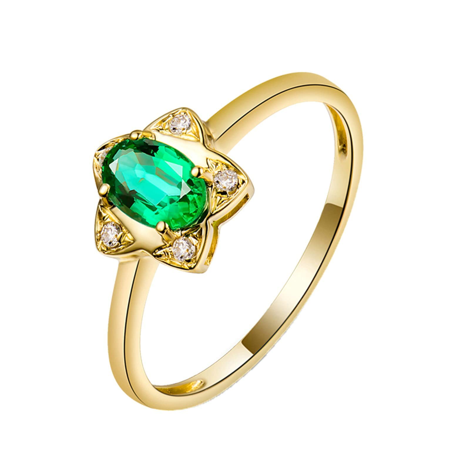 18K Yellow Gold Women's Wedding Rings with Created Emerald & Moissanite/Zirconia - Elegant 925 Silver Bridal Jewelry for Engagement, Anniversary & Special Occasions