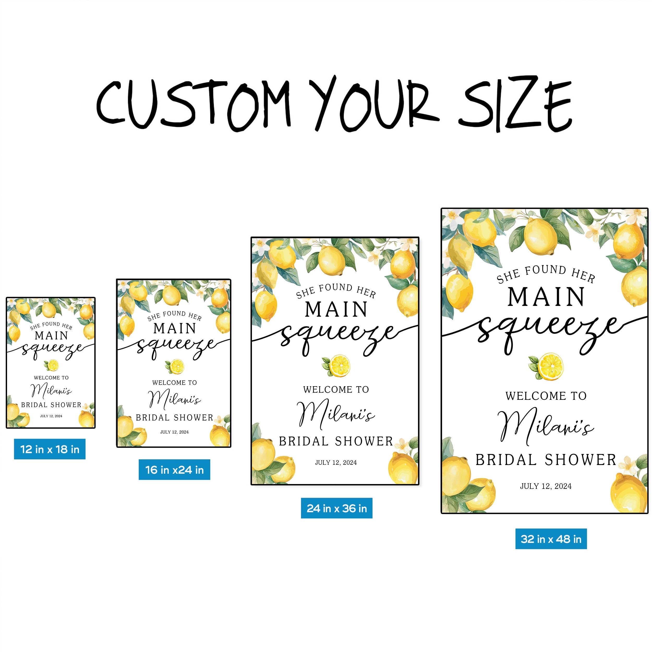Custom Lemon Citrus Bridal Shower Welcome Sign - Personalized 'She Found Her Main Squeeze' Backdrop for Wedding Showers & Bachelorette Parties - Perfect for Lemon-Themed Celebrations, Photo Booths & Home Decor