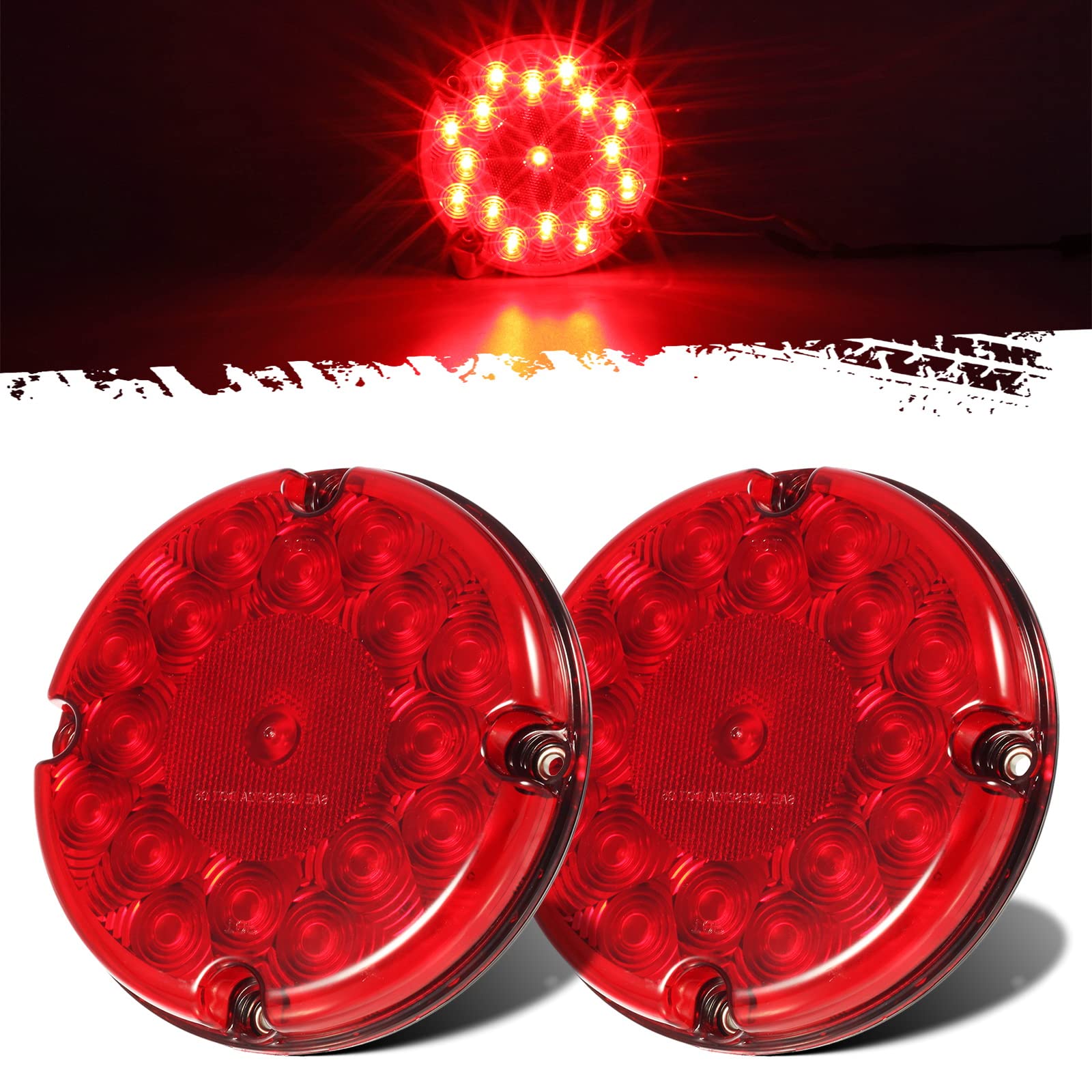 Partsam 2Pcs 7 Inch Round LED Trailer Tail Lights - Red 17 LED with Inner Reflex Lens, Waterproof for Trucks, Trailers, RVs, UTVs - Stop/Turn/Tail/Brake Lights - Surface Mount 10-30V - Ideal for Night Driving & Heavy-Duty Vehicles