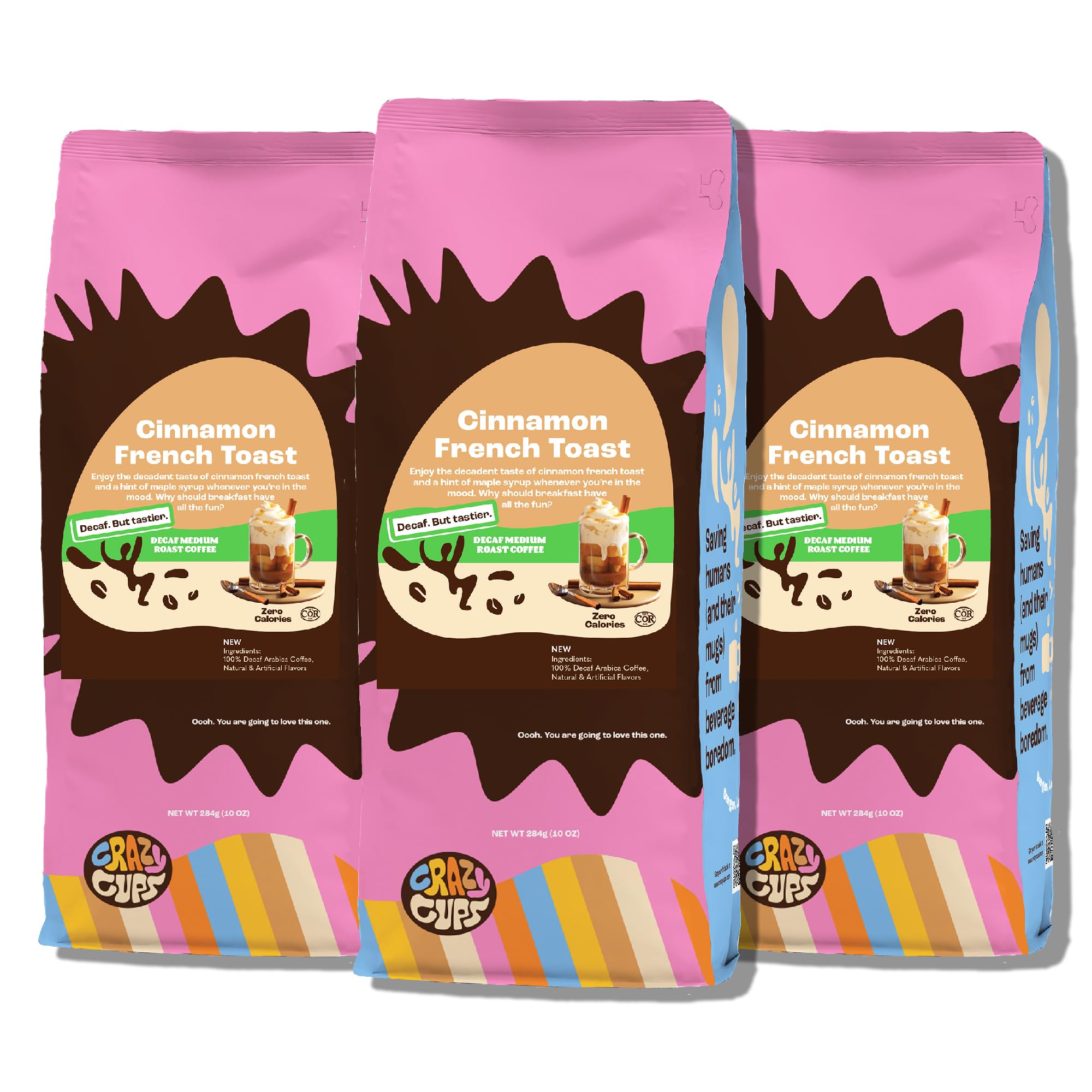 French Toast Cinnamon Flavored Decaf Ground Coffee - 10 oz Bags (3-Pack) | Naturally Decaffeinated for Hot or Iced Coffee | Perfect for Breakfast, Office & Gift Giving