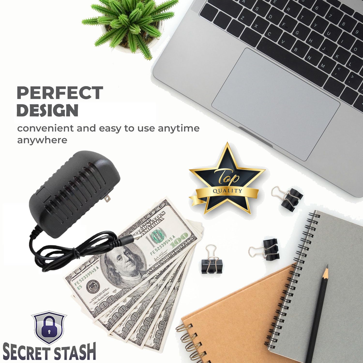 Secret Stash Charger Diversion Safe - Realistic Laptop Charger with Hidden Storage Compartment | Secure Cash, Jewelry & Valuables | Perfect for Travel, Home Security & Emergency Hideouts