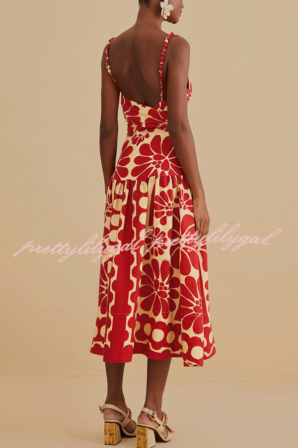 Vivid Dreams Unique Ethnic Print Slip Midi Dress - Boho Floral Summer Dress for Women, Beach Vacation & Date Night Outfit