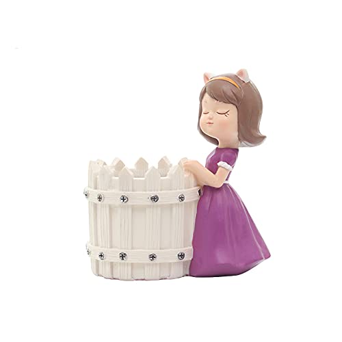 Enlylyog Creative Cute Cartoon Girl Succulent Planter - Resin Flower Pot Decor for Home, Office Desk & Garden - Trendy Gift for Plant Lovers