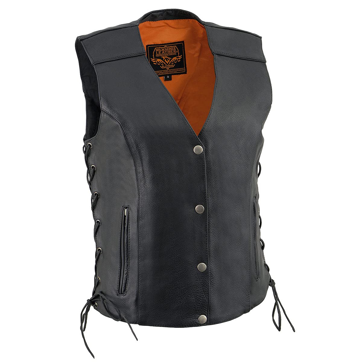Milwaukee Leather MLL4500 Women's Side Lace Black Leather Vest with Reflective Piping - Motorcycle Riding, Biker Fashion, Outdoor Adventure Wear