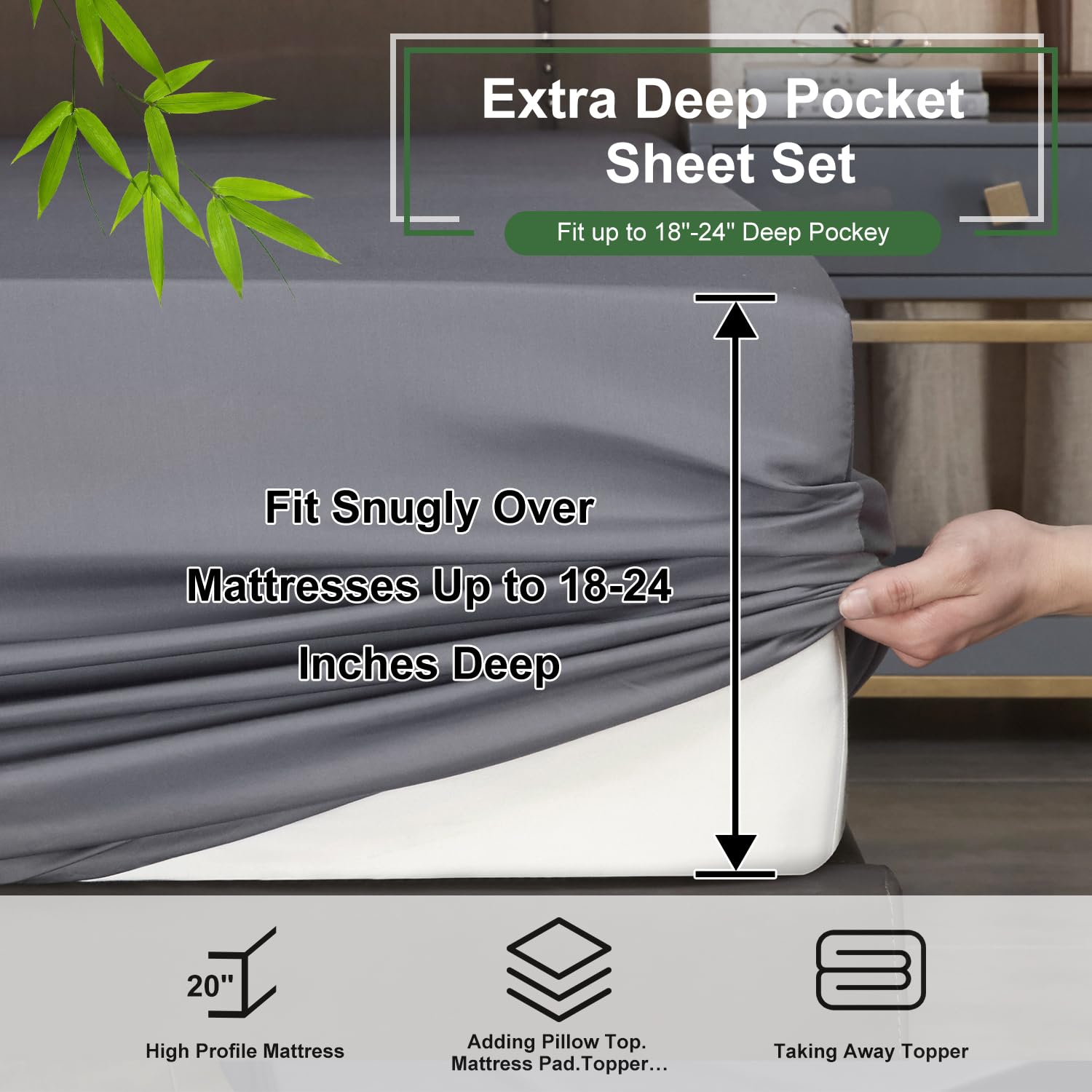Luxury Cooling Queen Size Bed Sheets - Ivellow Rayon Bamboo Deep Pocket Sheets (18