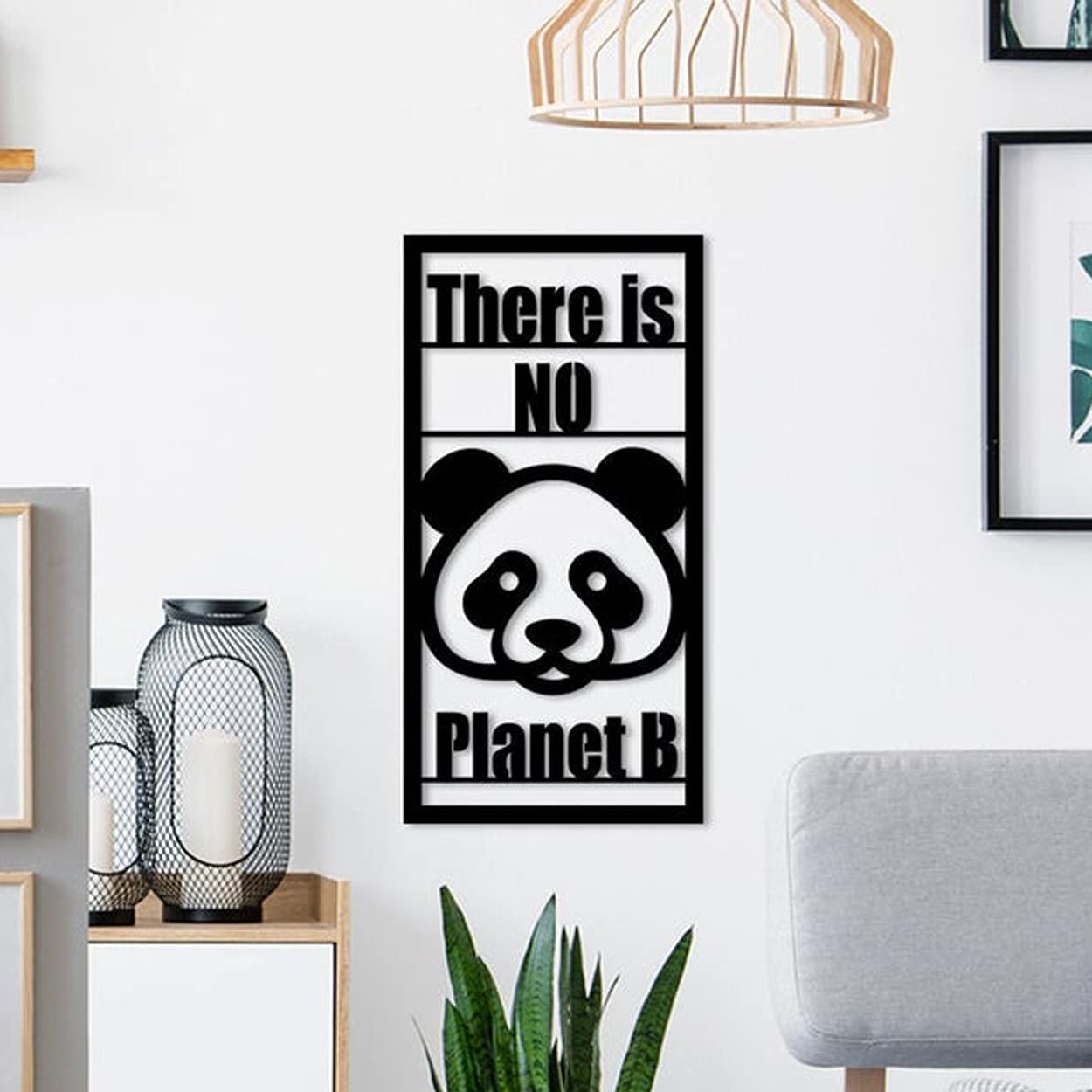 LaModaHome Metal Wall Art - Planet Panda Black Wall Decor for Living Room, Bedroom, Kitchen & Bathroom | Indoor & Outdoor Decoration | Modern Wall Hanging for Home & Office Spaces