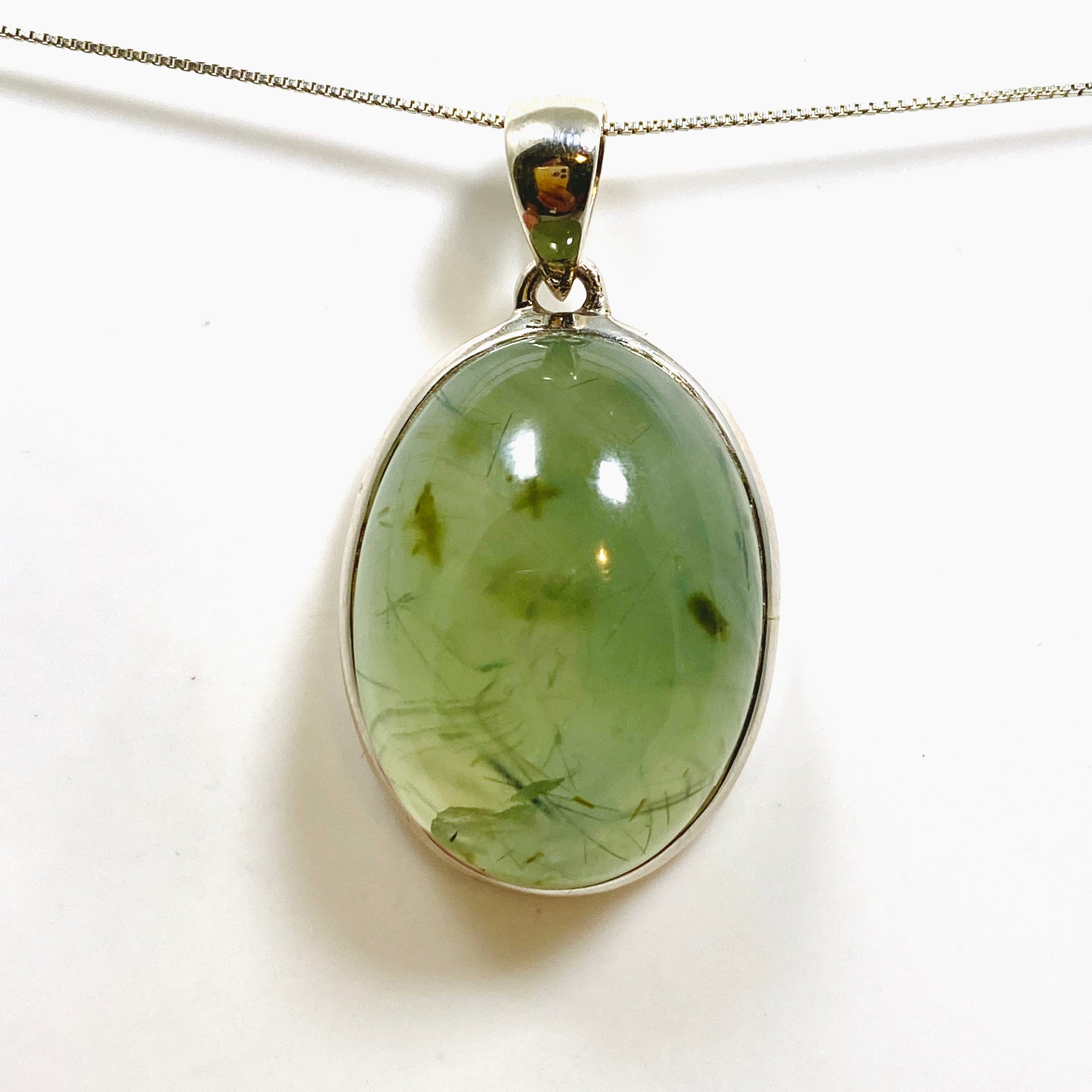Natural Prehnite with Epidote Oval Cabochon Pendant - Handmade Gemstone Jewelry PPGJ1015 for Women, Healing Crystal Necklace for Meditation & Energy Balance