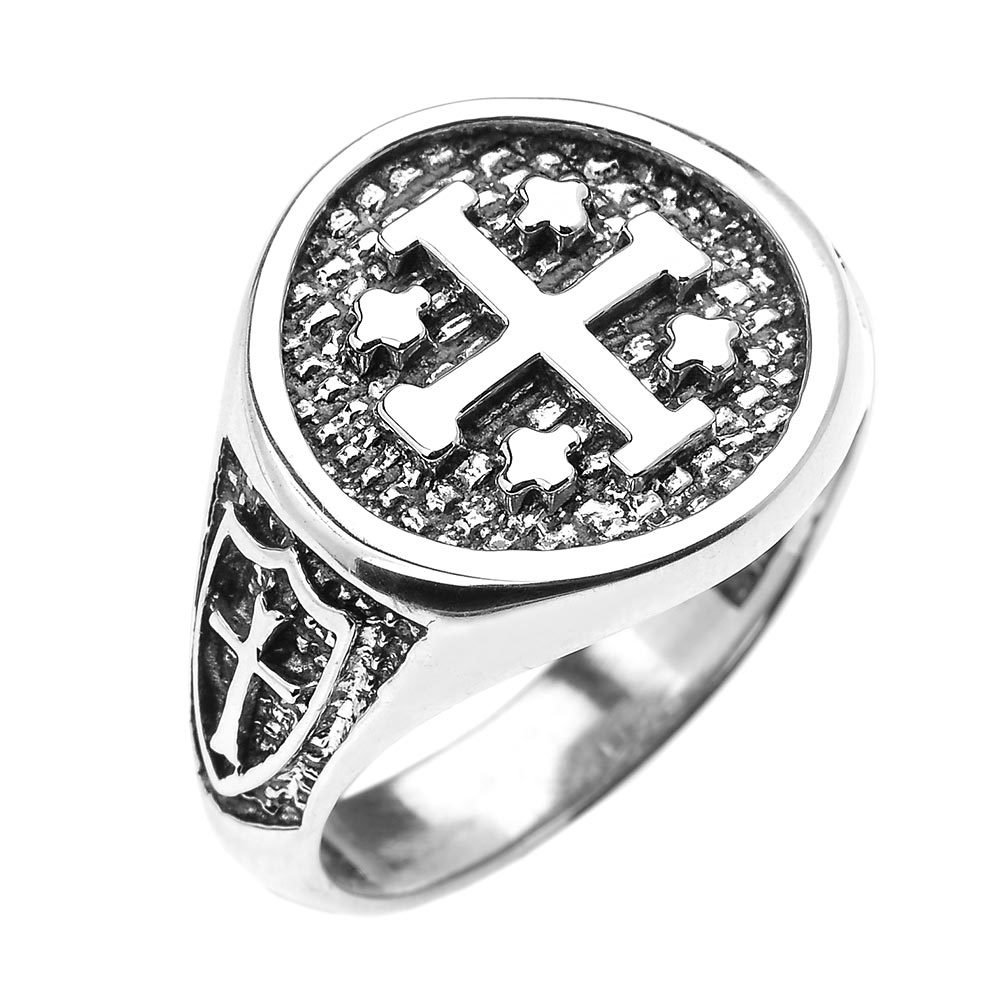 925 Sterling Silver Knights Templar Shield Crusader Band Jerusalem Cross Ring for Men - Medieval Style Jewelry, Perfect for Historical Reenactments, Cosplay & Gift Giving