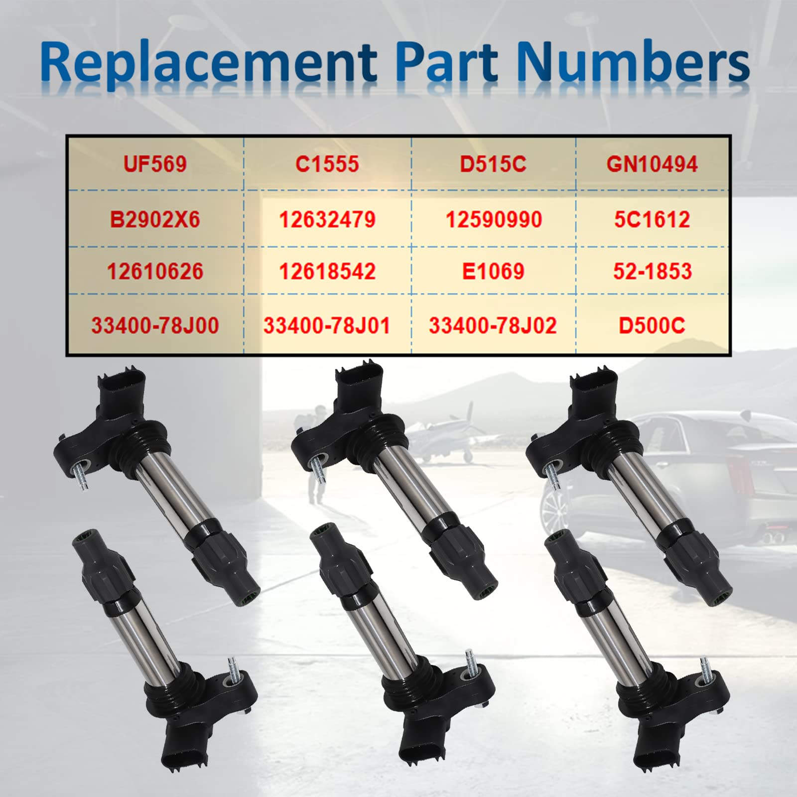 MANATEE UF569 Ignition Coil Pack 6 PCS - Compatible with GMC Acadia, Buick Enclave, Chevy Traverse, Impala, Camaro, Equinox, Cadillac SRX, CTS, Suzuki XL7, Saturn Vue 3.6L 3.0L - Replaces D515C, C1555, GN10494 - Perfect for Engine Performance & Smooth Driving