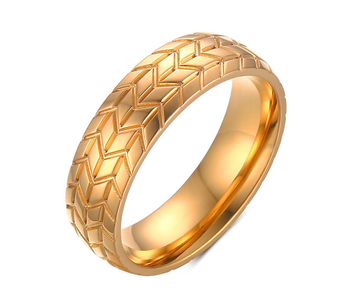 6mm Stainless Steel Wedding Band Ring for Men & Women - 18k Gold Plated Tire Design, Comfort Fit & Personalized Jewelry - Perfect for Anniversaries, Engagements & Unique Couple Gifts