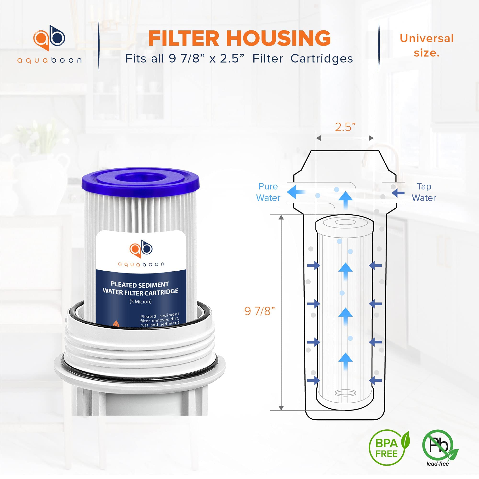 Aquaboon 10x2.5 Inch 5 Micron Whole House Pleated Sediment Water Filter Cartridge - 50 Pack Replacement for Well Water Systems, Compatible with WFPFC3002 & WHKF-WHPL - Perfect for Home Water Filtration and Sediment Removal