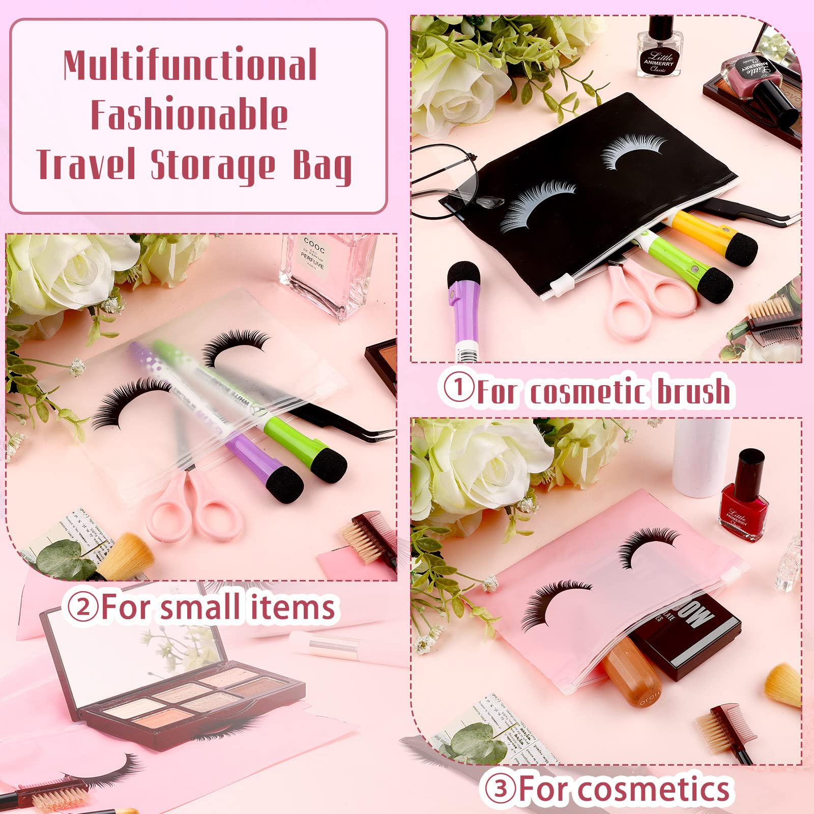 60 Pcs Lash Shampoo Brushes Set - Nose Pore Deep Cleaning Brush, Makeup & Eyelash Aftercare Kit with Zipper Cosmetic Bags - Perfect for Eyelash Extension Cleansing & Makeup Brush Storage (Classic Style) - Ideal for Salon Professionals & Home Beauty Care