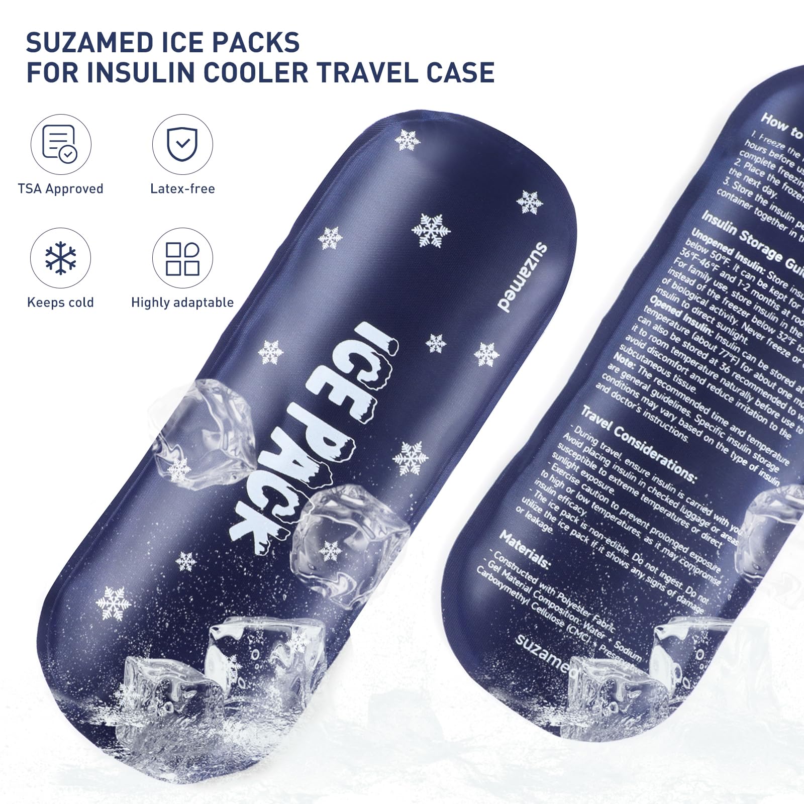 TSA Approved Gel Ice Packs for Insulin Cooler Travel Case - 4 Pack, Fits Most Medicine Cooler Organizers, Ideal for Diabetes Travel & Daily Medication Storage