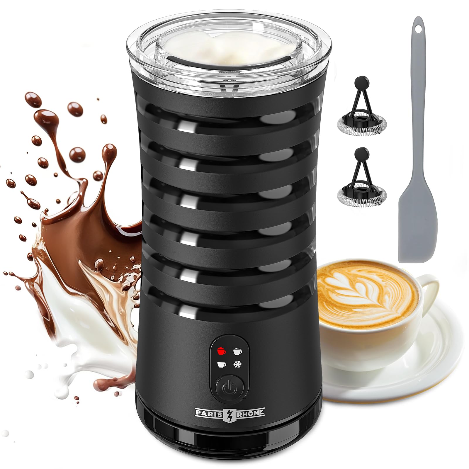 Paris Rhône 4-in-1 Electric Milk Frother & Steamer - Hot & Cold Foam Maker with Temperature Control & Auto Shut-Off - Perfect for Coffee, Latte, Cappuccino, Macchiato - Ideal for Home Baristas & Coffee Lovers