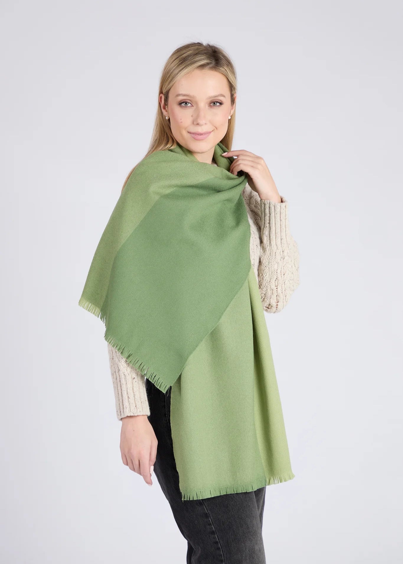 Foxford Giant Merino Wool Scarf - Soft Warm Winter Accessory with Four Green Stripes | Perfect for Cold Weather, Outdoor Activities & Fashion Styling