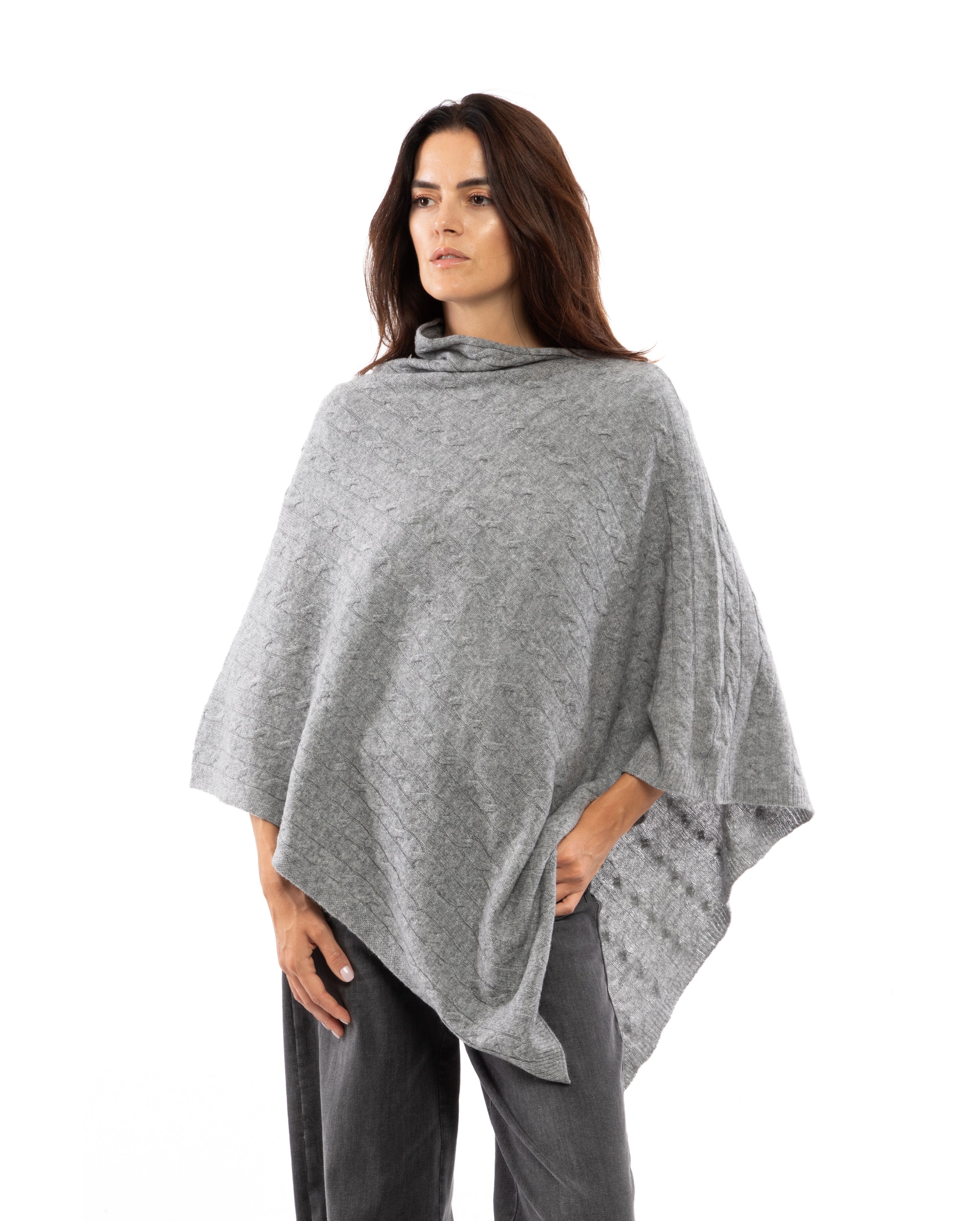 Women's Pure Cashmere Cable Knit Poncho - Soft Forest Green Winter Wrap Shawl for Cozy Outdoors & Holiday Gatherings