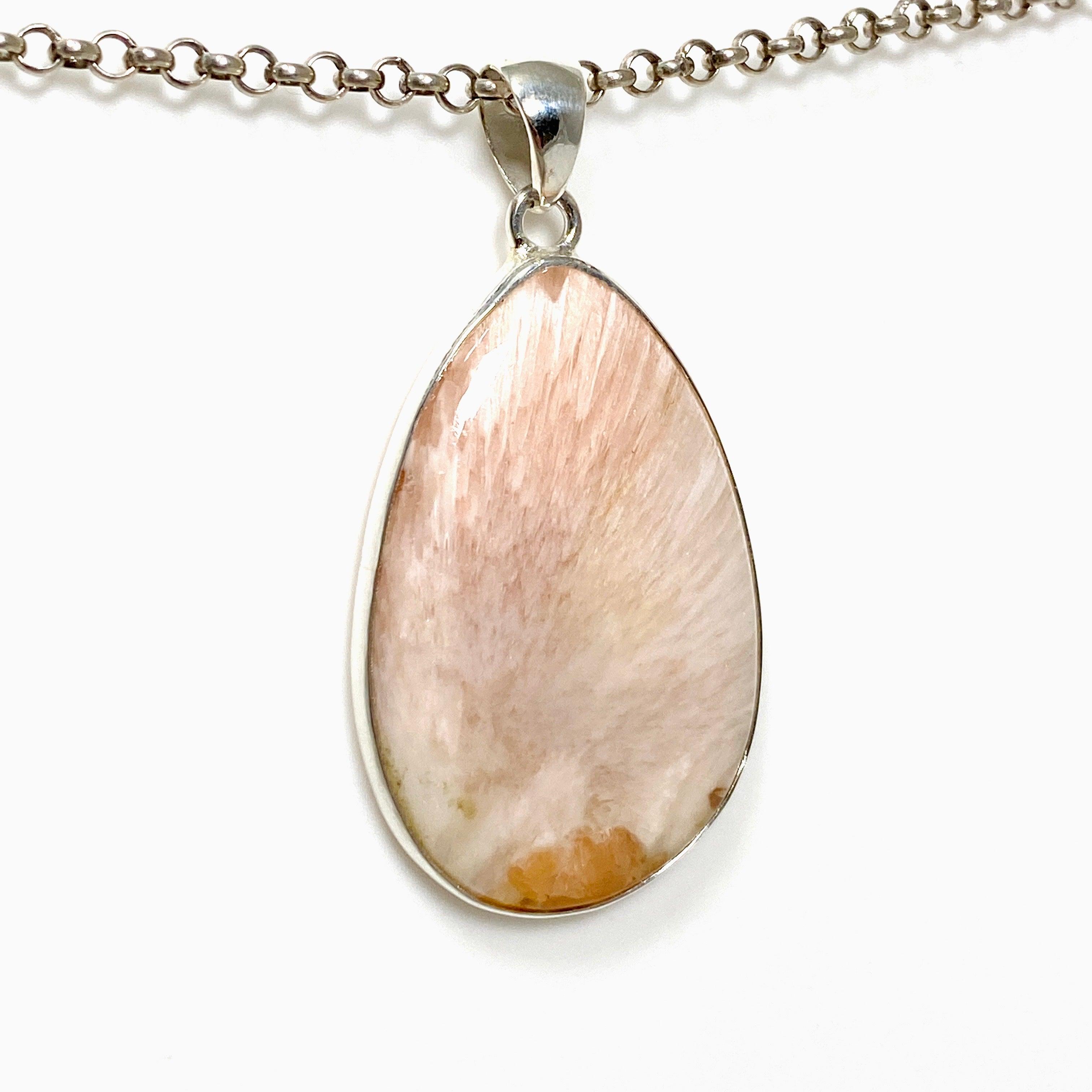 Natural Peach Scolecite Teardrop Pendant Necklace KPGJ4522 - Healing Crystal Jewelry for Meditation, Energy Balancing & Spiritual Growth
